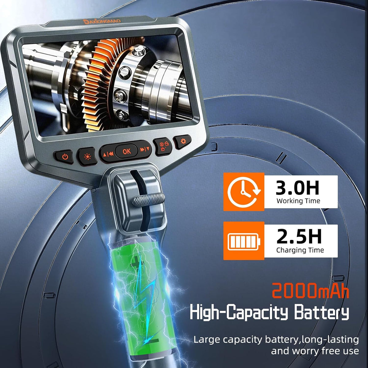 Two-Way Articulating Borescope, 1080P HD Inspection Camera with LED Lights | Industrial Endoscope Tool for Automotive HVAC Plumbing, 5ft Semi-Rigid Snake Probe, IP67 Waterproof & 4.5" IPS Screen