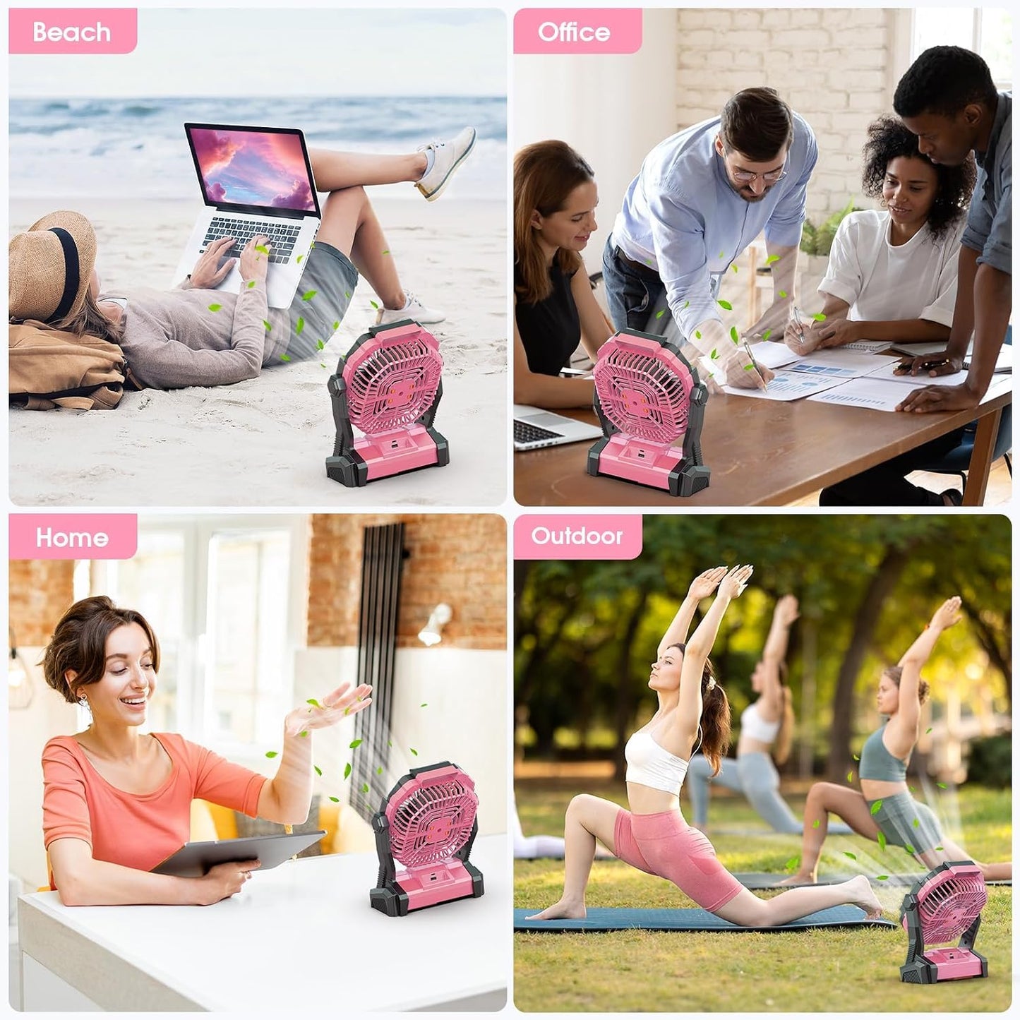 Portable Fan Rechargeable 20000mAh Cordless Battery Powered Camping Fan | with LED Lantern, Small Table Fan, USB Battery Operated Fans for Travel Bedroom Home Camping Tent Office Beach Desk Pink