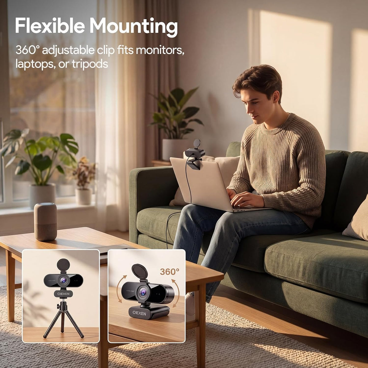1080P Webcam with Microphone Noise Reduction Auto Exposure | 90°FOV Wide Angle Privacy Cover,USB-A to C Adapter,Plug & Play Streaming Camera for PC/Mac/Switch 2,Zoom/Teams/Skype/Meetings