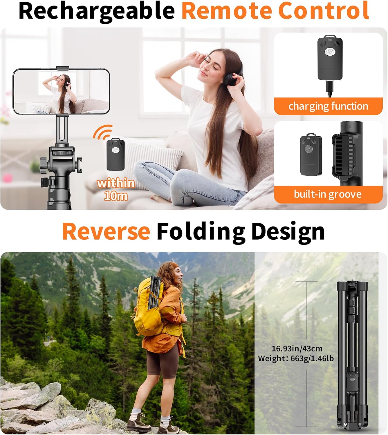 74" Magnetic Phone Tripod with Phone Clip for Magsafe, Camera Tripod | Aluminum Phone Tripod with Remote & Cold Shoe,Camera Stand Tripod for iPhone/Canon/Nikon/DSLR/Digital Camera Accessory Kits