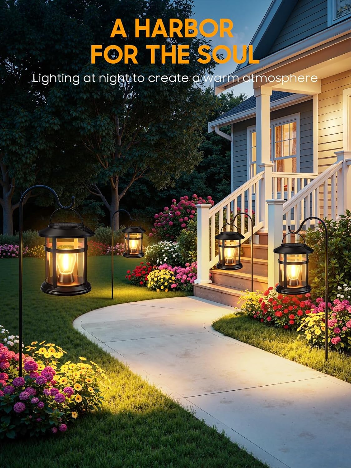 Solar Lantern Outdoor Waterproof, 2 Pack Bright Hanging Solar Lights for Outside Decorative, Upgraded Solar Powered Lanterns LED Lighting for Garden Patio Porch Decor Gifts (Warm Light)