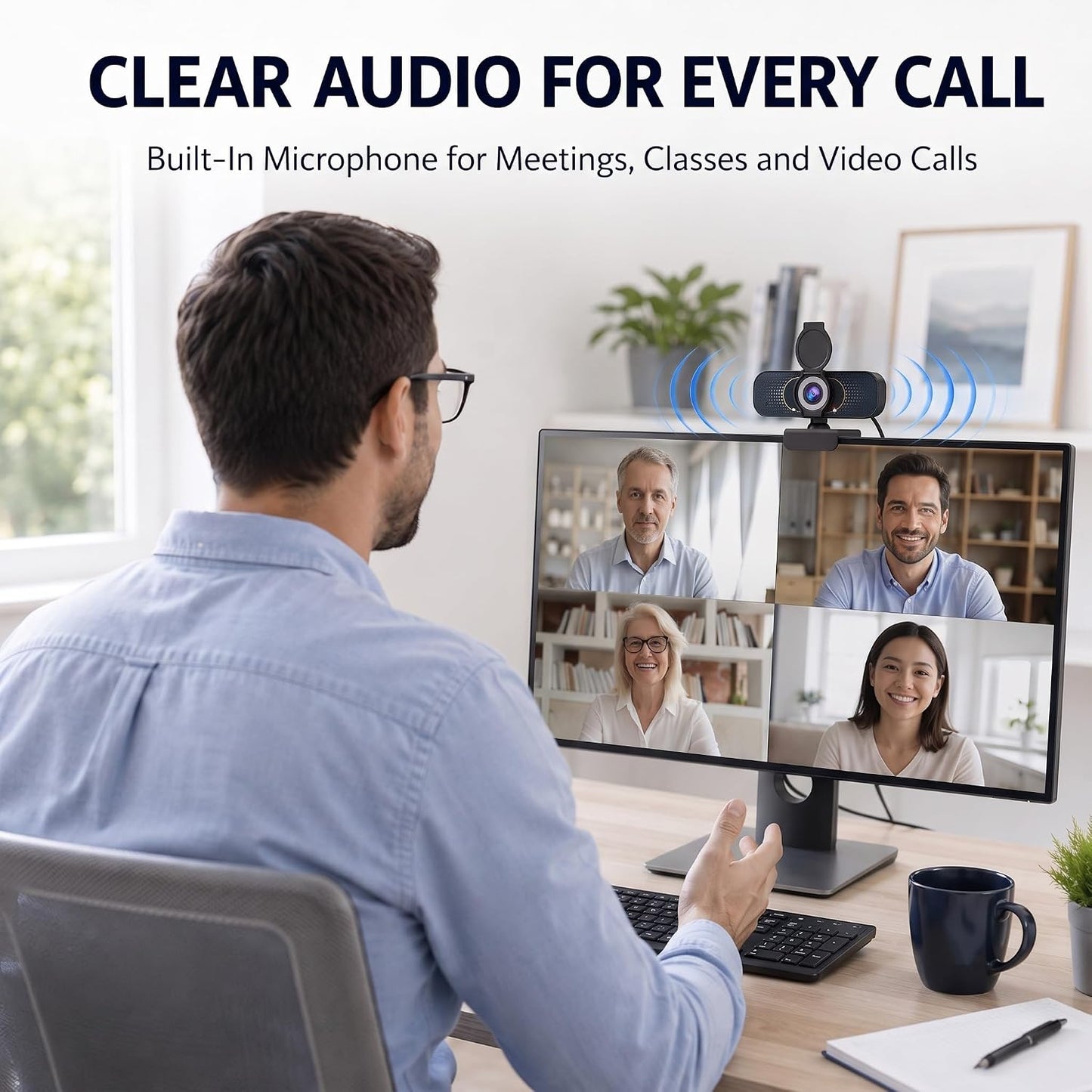 1080P Webcam for PC & Laptop with Microphone — Stay Connected | Plug and Play No Driver, Crystal Clear Video Auto Lighting, Privacy Physically Protected, Mount It Anywhere in Seconds