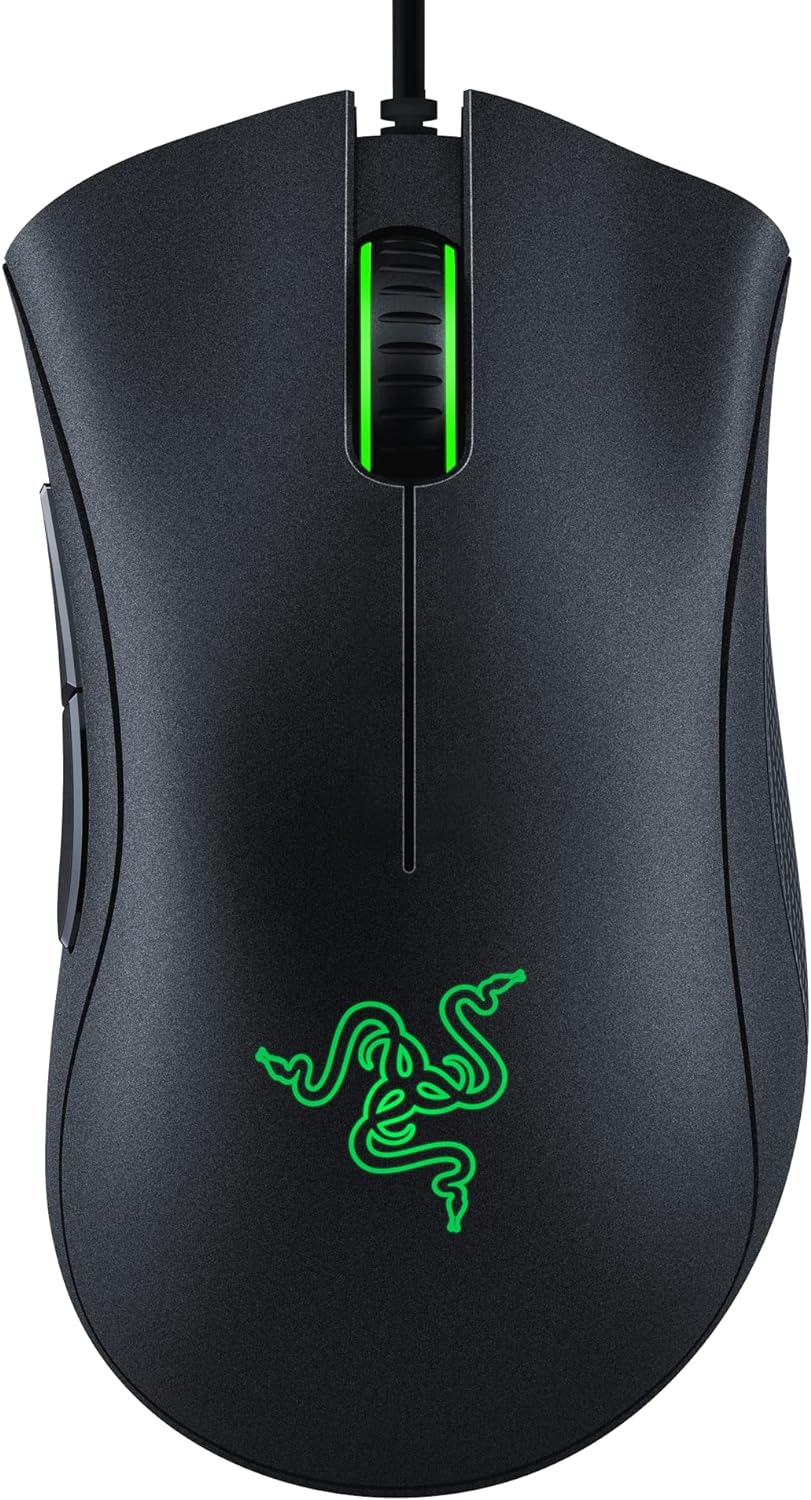 Razer DeathAdder Essential Ergonomic Wired Gaming Mouse, Black | 6400 DPI Optical Sensor, 5 Programmable Buttons, Rubber Side Grips, Mechanical Mouse Switches