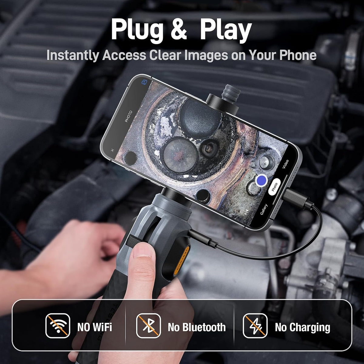 Teslong USB-C Two-Way Articulating Borescope for Home & Auto Inspection | Endoscope Camera 5FT Cable & 8 LEDs - Flexible Snake Scope for Pipe, Wall, Engine, Compatible with iPhone 15+ & Android