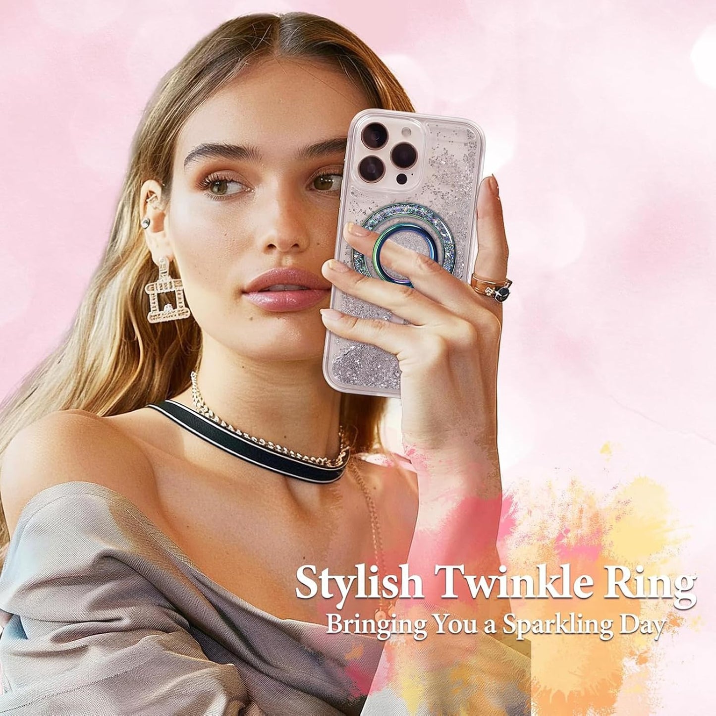 Magnetic Phone Ring for MagSafe Grip [Super Magnet] Stylish Twinkle Design Ring Holder Stand, Mag Safe Accessory for iPhone 17/16/15/14/13 Pro Max Plus, Colorful