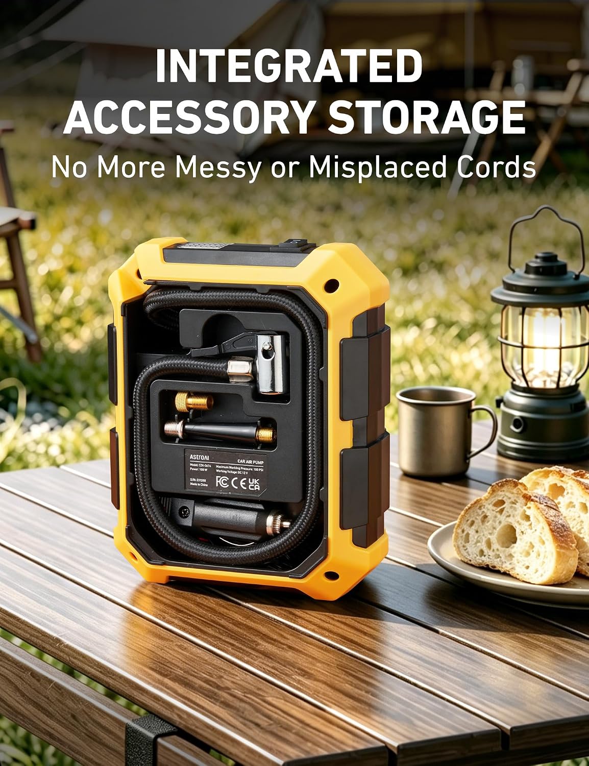 AstroAI Tire Inflator Portable Air Compressor 12V DC Integrated Storage | 9.8Ft Cord Digital Gauge Auto ShutOff LED Light Fast Inflation Air Pump for Car Tires Bike Ball Motorcycle Inflatables Yellow