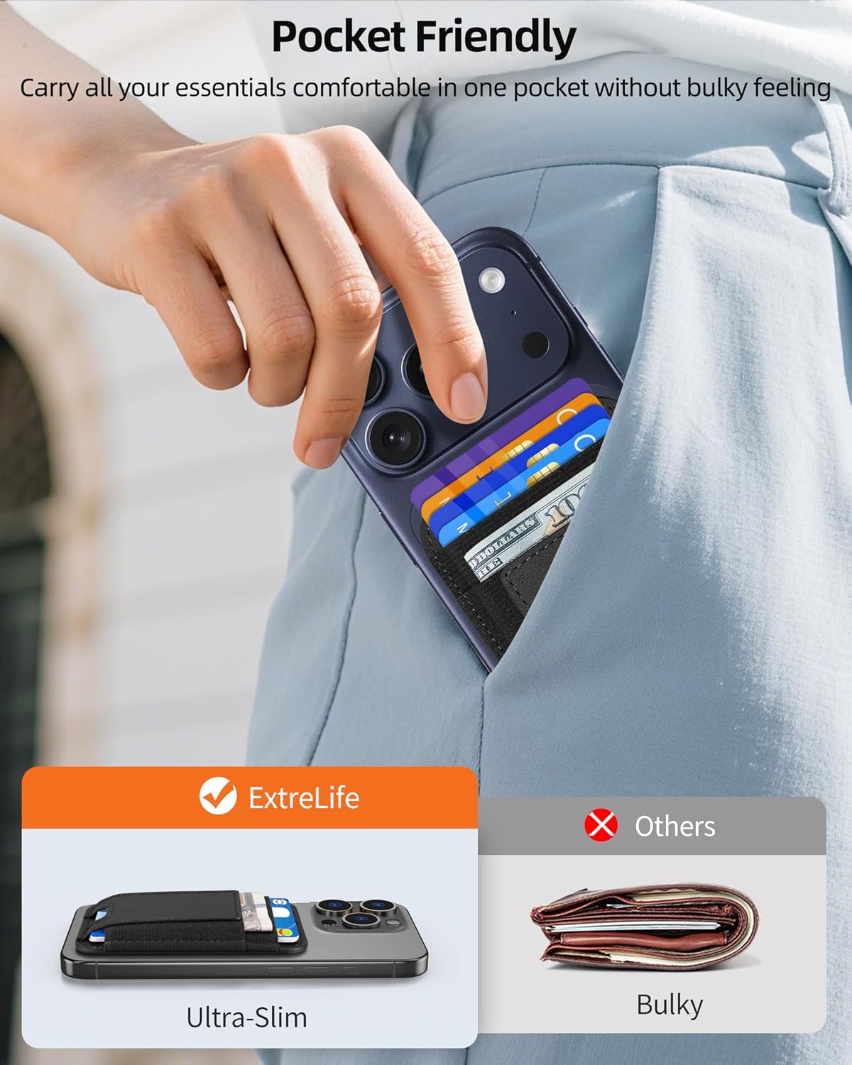 For Magsafe Wallet, 7 Cards Holder, Stronger Magnetic Wallet | Magnetic Phone Wallet for iPhone 17/16/15/14/13/12 Series, 2 Card Slots, RFID Blocking, Vegan Leather, Slim, Black