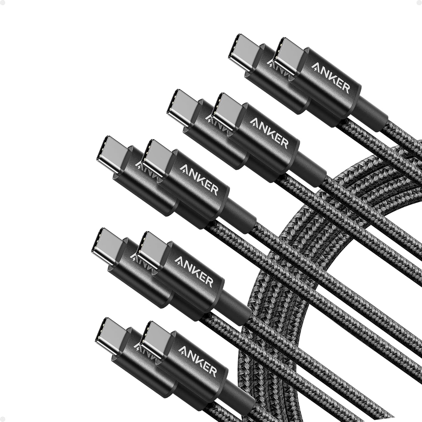 Anker USB C to USB C Cable, 60W Fast Charging Cable (5-Pack, 6 ft, Black) | For iPhone 17 Series, iPad mini 6, and More