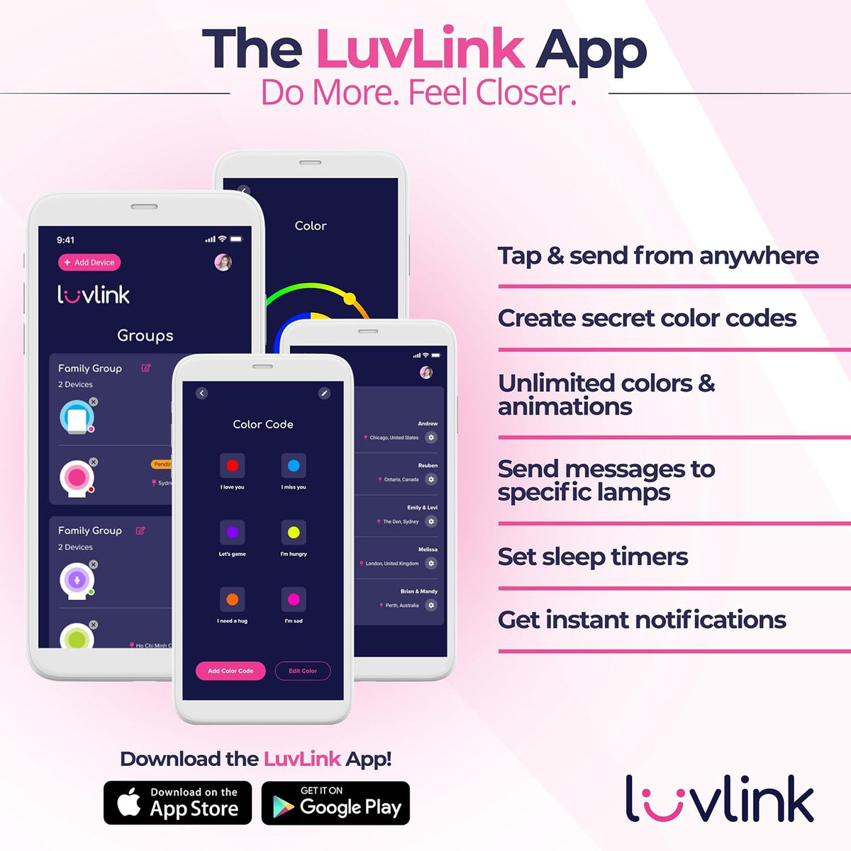 LuvLink Friendship Lamps No Subscription WiFi Touch Lamp for Long Distance Relationships, Couples, Friends & Family - Gift Ready (Set of Two)