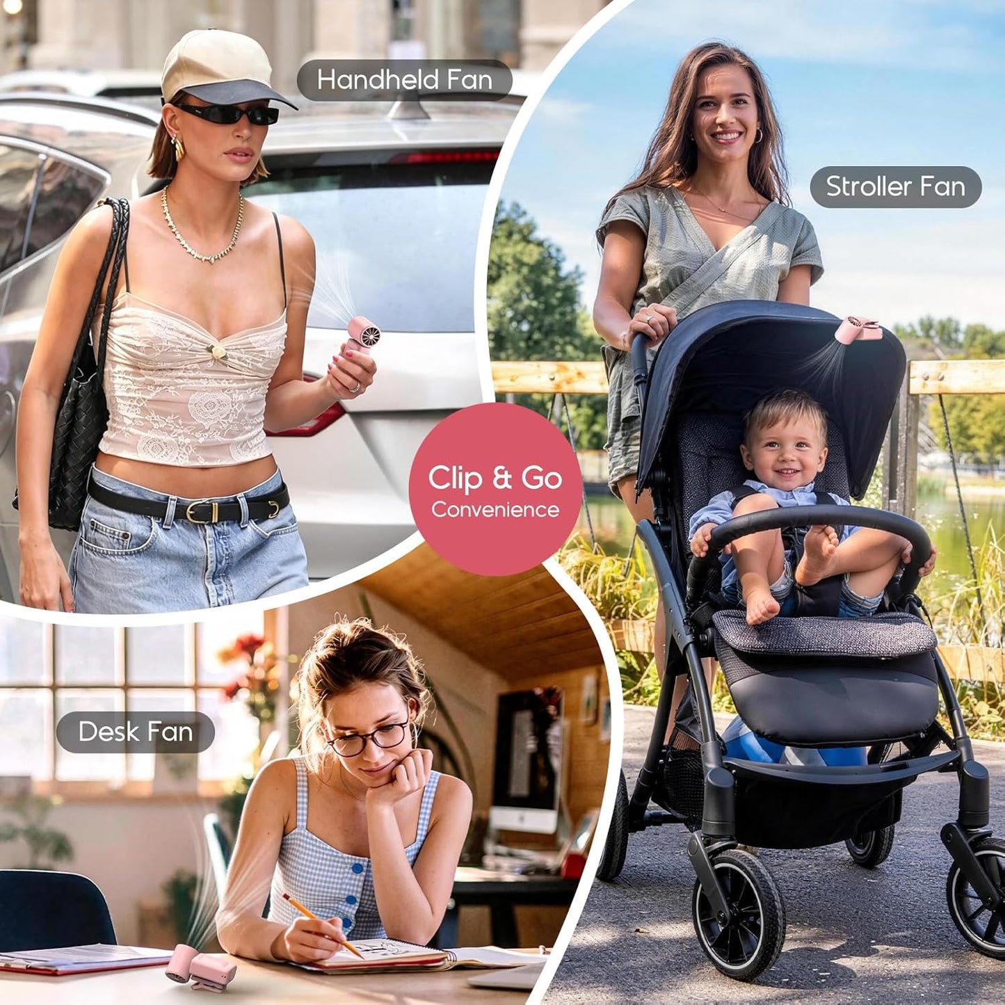 Portable Clip-On Mini Fan, Personal Handheld Fan for Stroller w/ LED Screen | Hands-Free, 360°Rotatable Clip, Turbo 13500RPM,4 Wind,USB Rechargeable, Travel Lash Beach Concert Ideal, Gifts for Women Girl