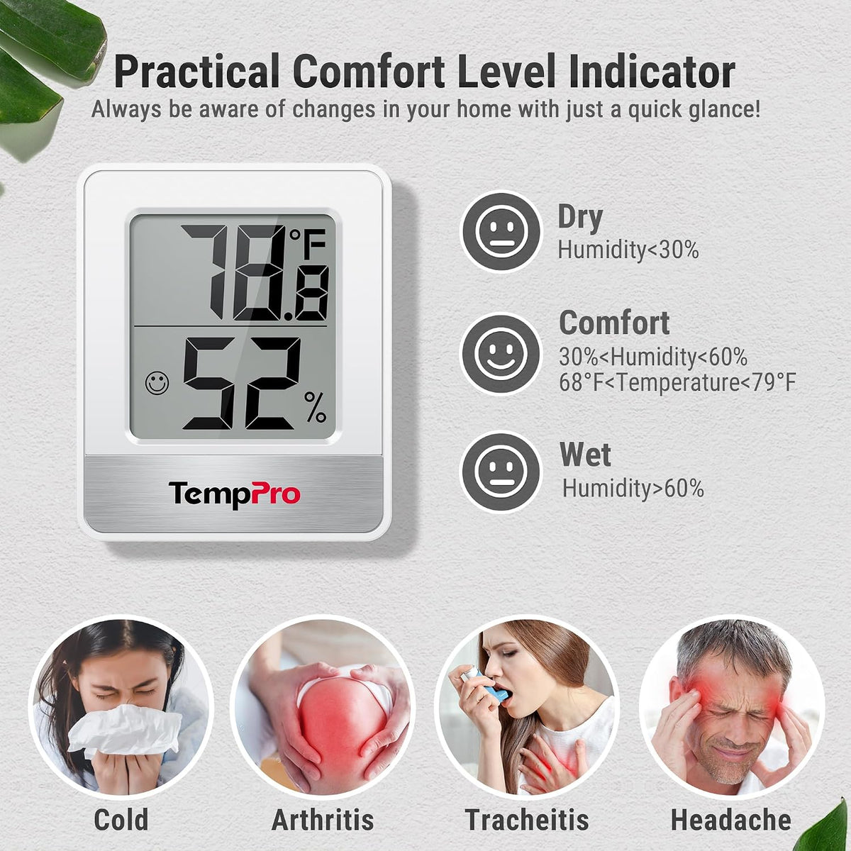 TempPro TP49 3 Pack Digital Hygrometer Indoor Thermometer