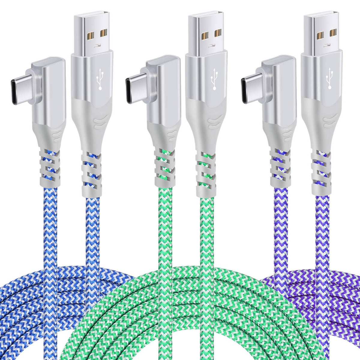 USB C Cable Fast Charging,3Pack 10ft Nylon Right Angle USB A to USB C Cable