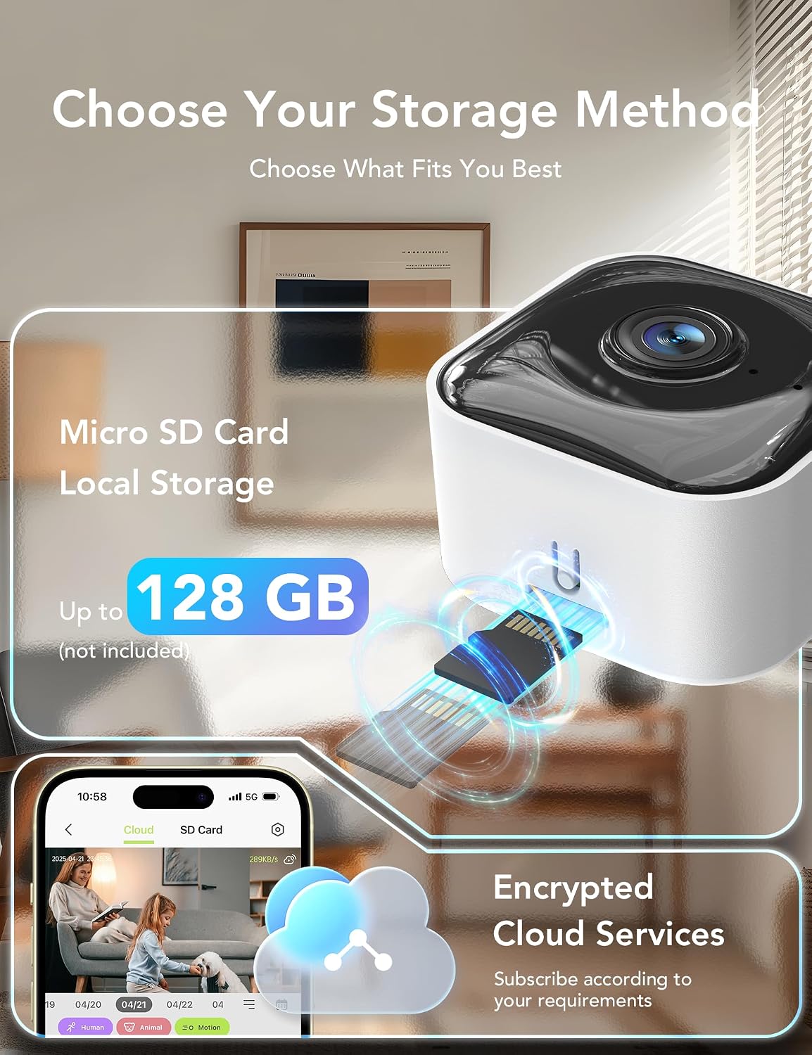 GNCC 2K Indoor Camera for Home Security with Phone App 5G/2.4G WiFi Pet Cam | Mini Pet Cam w/Human/Motion/Sound Detection, Compatible with Alexa, Cloud Storage Optional, Fixed View, Plug-in, 2 Pack