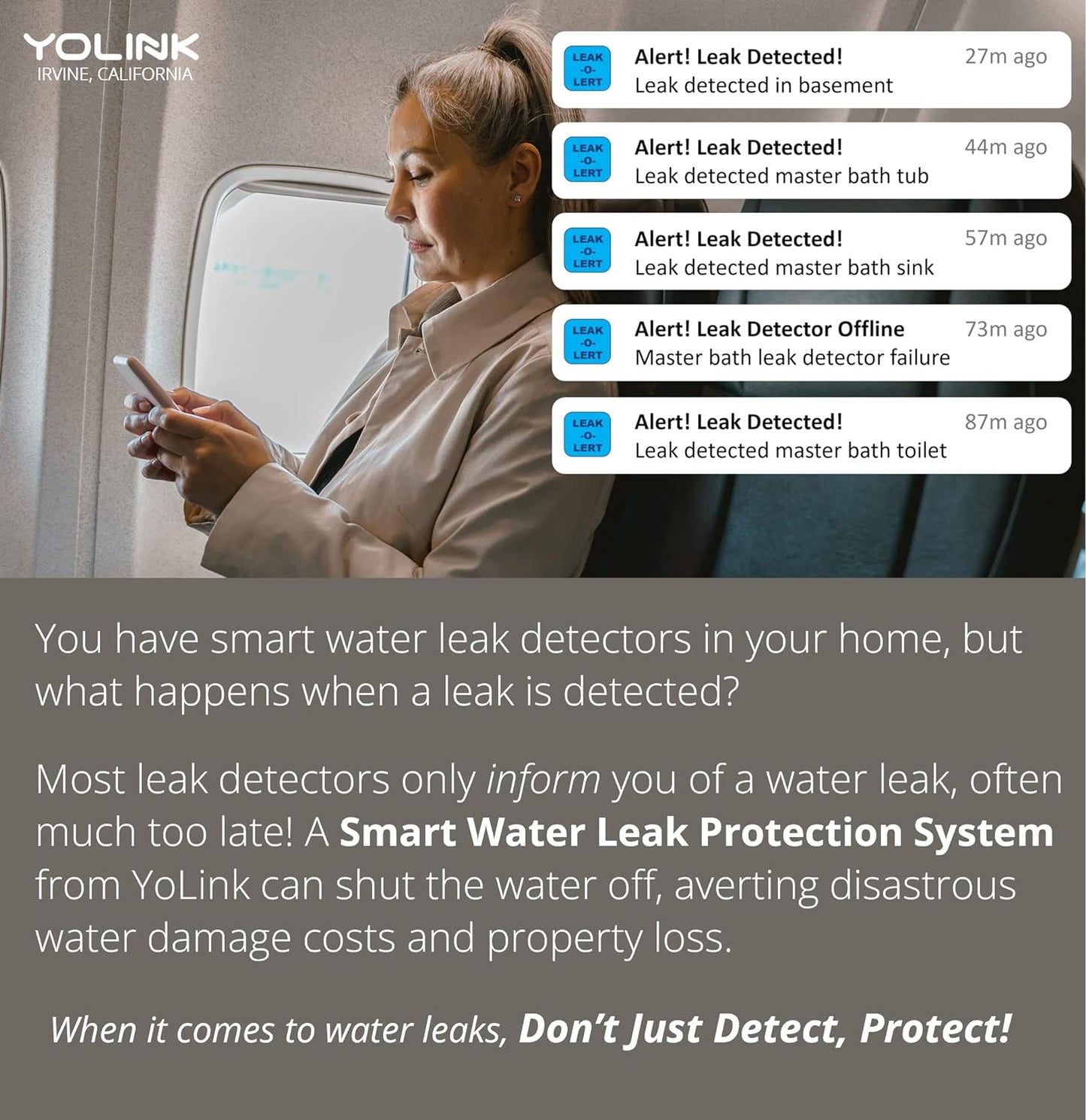 YoLink Water Leak Sensor 3-Pack, LoRa Up to 1/4 Mile Open-Air Range Smart Water Leak & Flood Detector, SMS/Text, Email & Push Notifications, w/Alexa, IFTTT, Home Assistant - YoLink Hub Required
