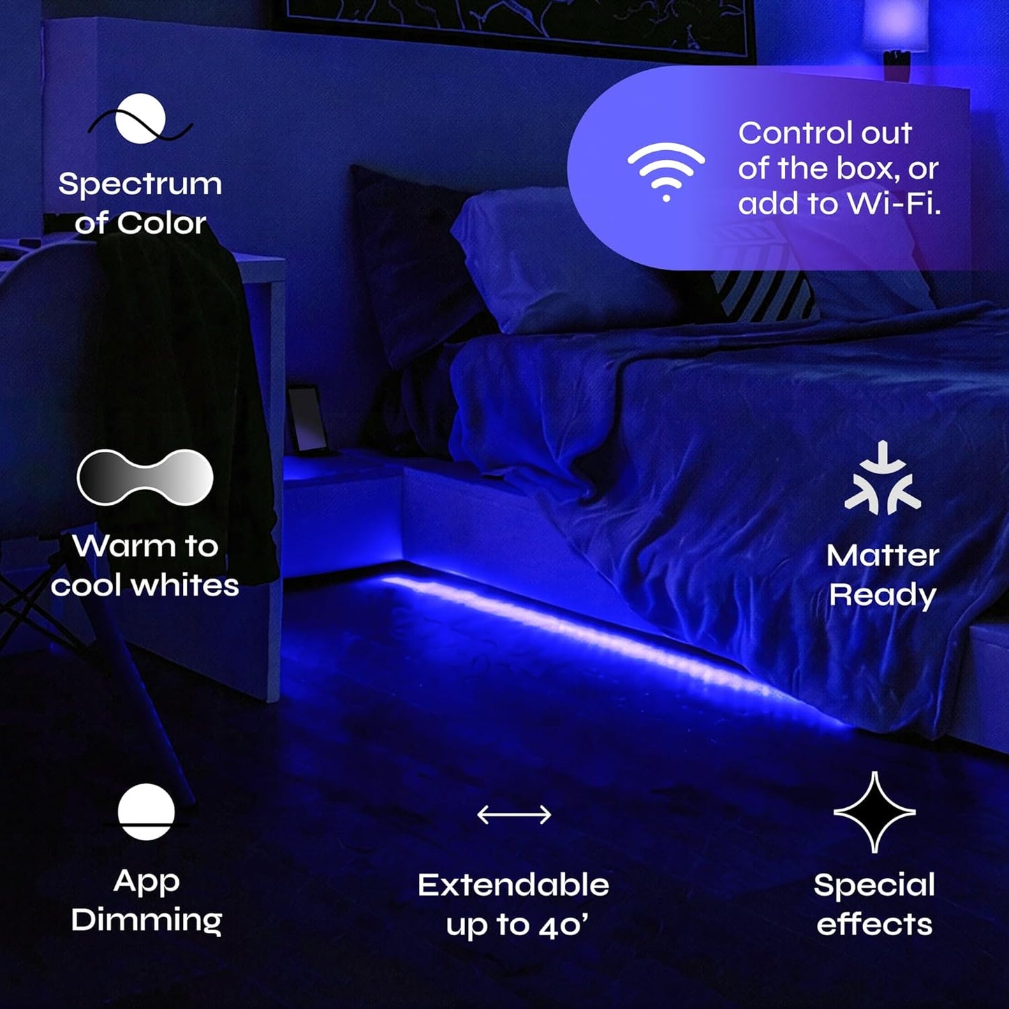 LIFX Smart LED Light Strip - RGB + Tunable White, Matter, Alexa - 20ft | Apple Homekit WiFi 2.4GHz only. Tunable white 1500K-9000K, Dimmable Multicolor 24 zones, Cut or Extend For bedrooms, gaming
