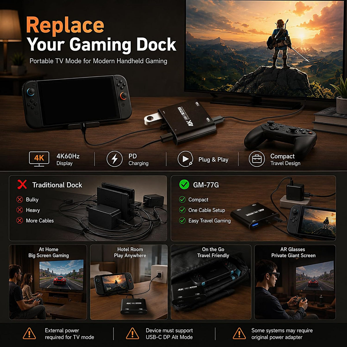 Guermok 4-in-1 Dual USB-C Display Hub, 4K@60Hz Video Output, AR Glasses Hub