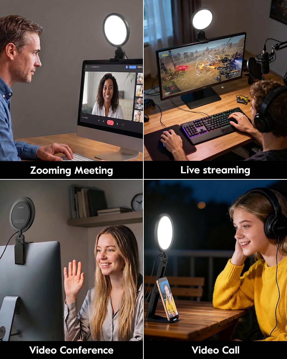 LitONES Ring Light for Computer, Eye-Care Lighting for Zoom Call, Streaming