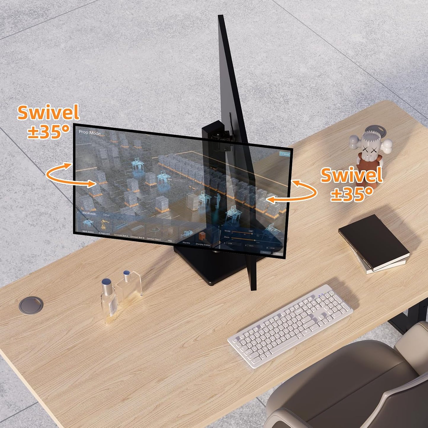 Suptek Single LCD Monitor Stand Mount Riser for 13-43 Inch Screen | Holds up to 44lbs, Free-Standing, Swivel, Height Adjustable, Rotation, 50-100mm VESA Base