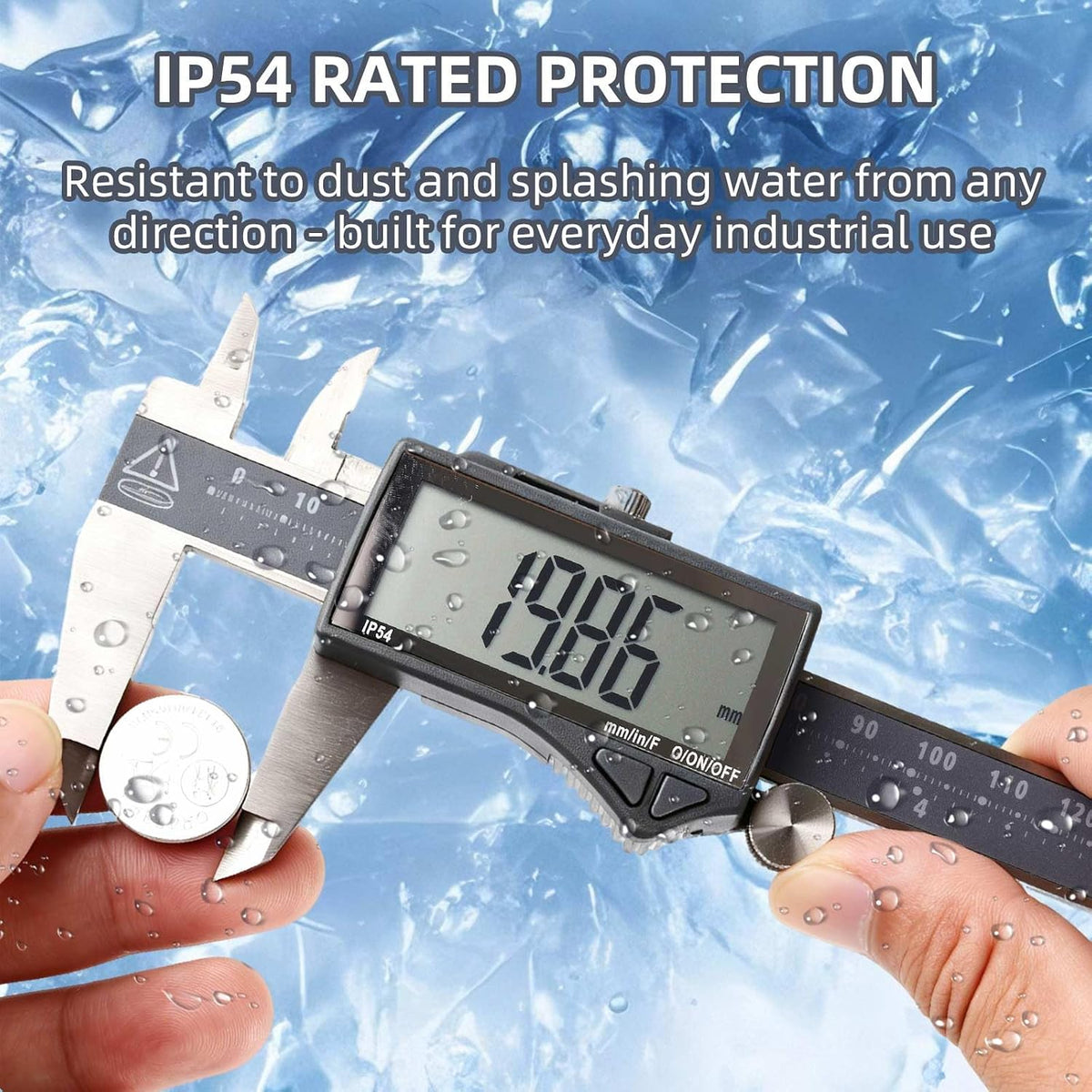 IP54 Grade Digital Caliper, DCLR-0605 0-6" /150mm, Inch/Metric/Fractions Conversion, Stainless Steel, Large LCD Screen
