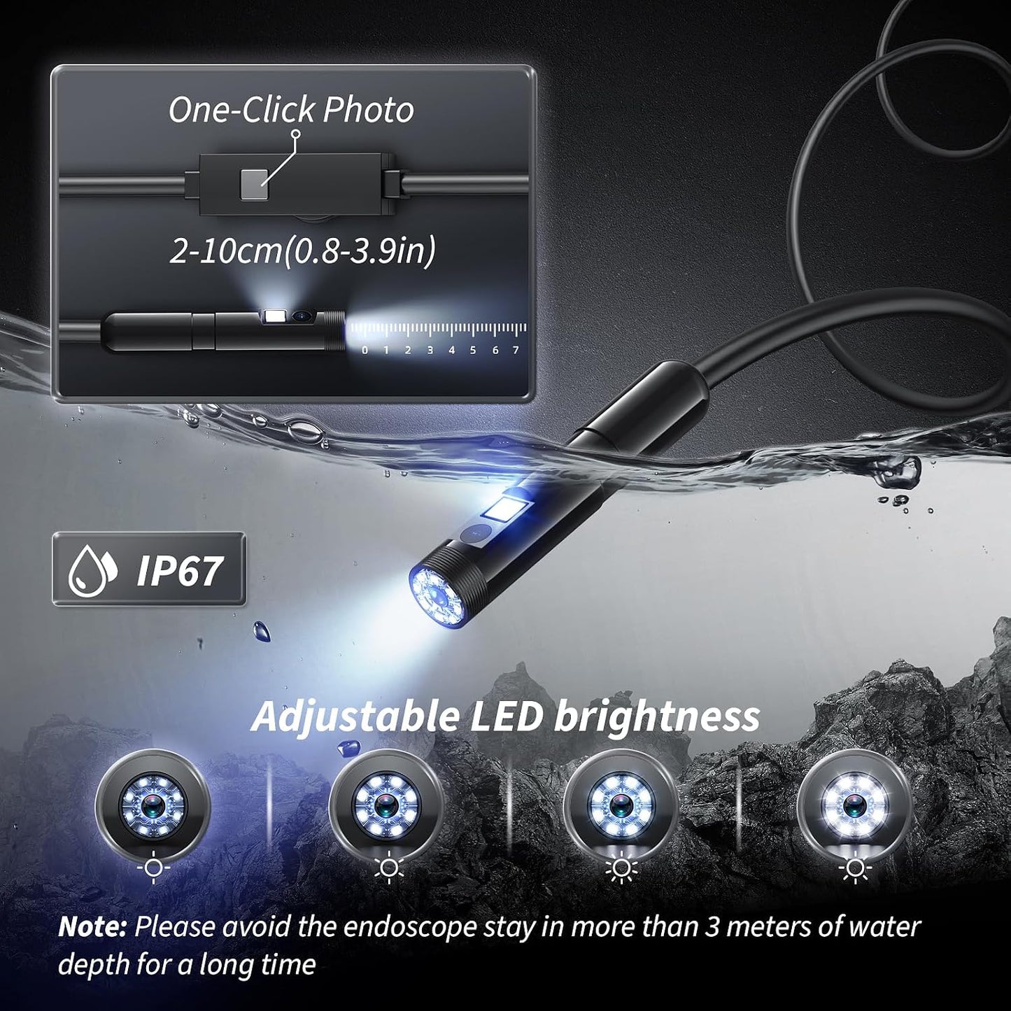 Endoscope Camera with Light, 1920P HD Bore Scope Borescope with 8 Lights, Waterproof 16.4FT Semi-Rigid Cord for Pipe Inspection, Industrial Endoscope for Phones(Dual Lens)