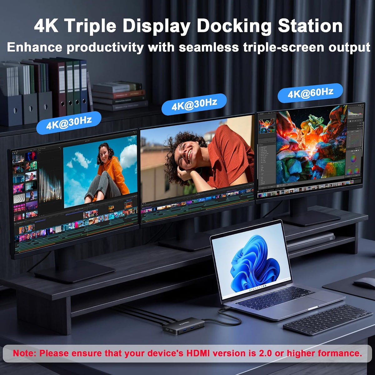 Laptop Docking Station 3 Monitors, 8 in 1 USB C Dock Dongle with 2 HDMI, DP