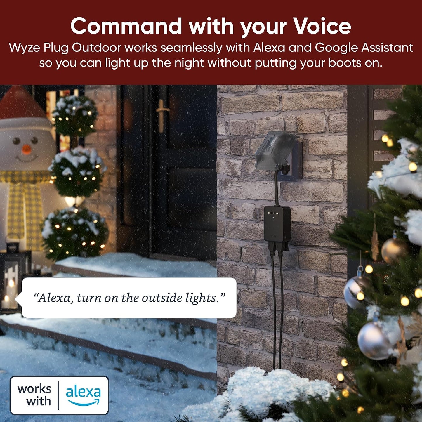 Wyze Plug Outdoor, Dual Outlets Energy Monitoring, IP64, 2.4GHz WiFi Smart Plug, Works with Alexa, Google Assistant, IFTTT, No Hub Required, Black