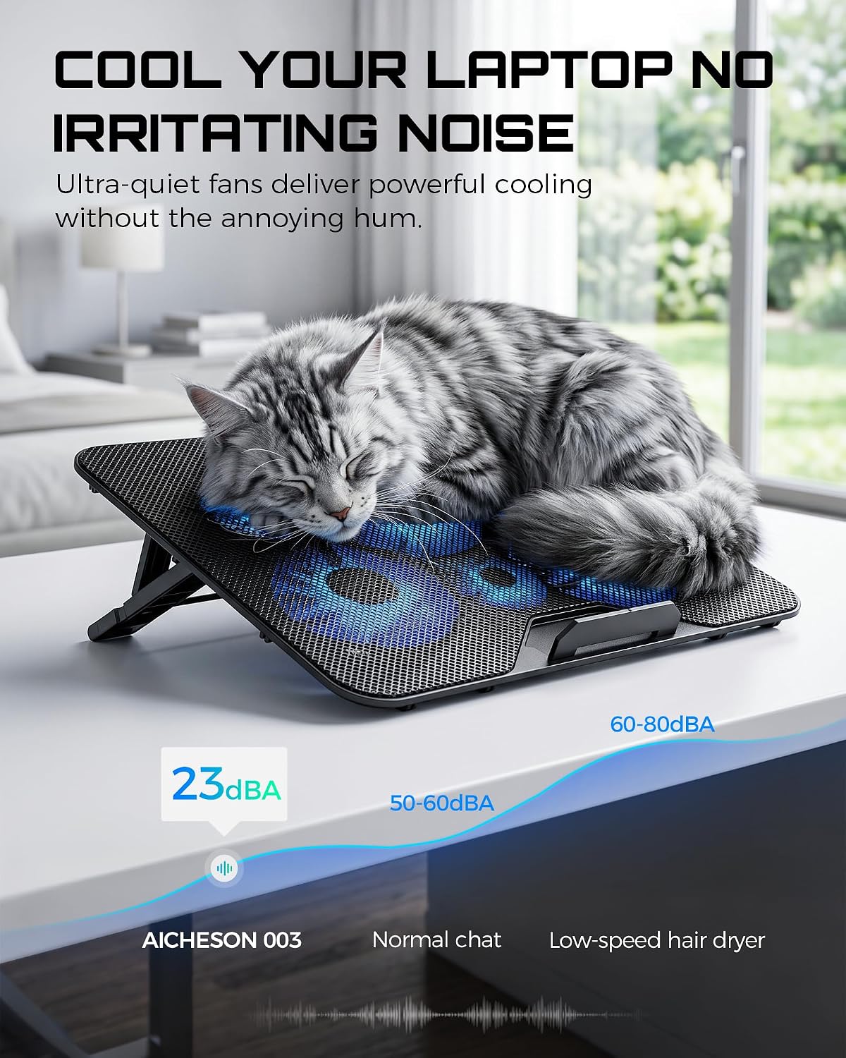 Laptop Cooling Pad for 12-17.3 Inch Laptops, Slim Stand with 6 Quiet Fans