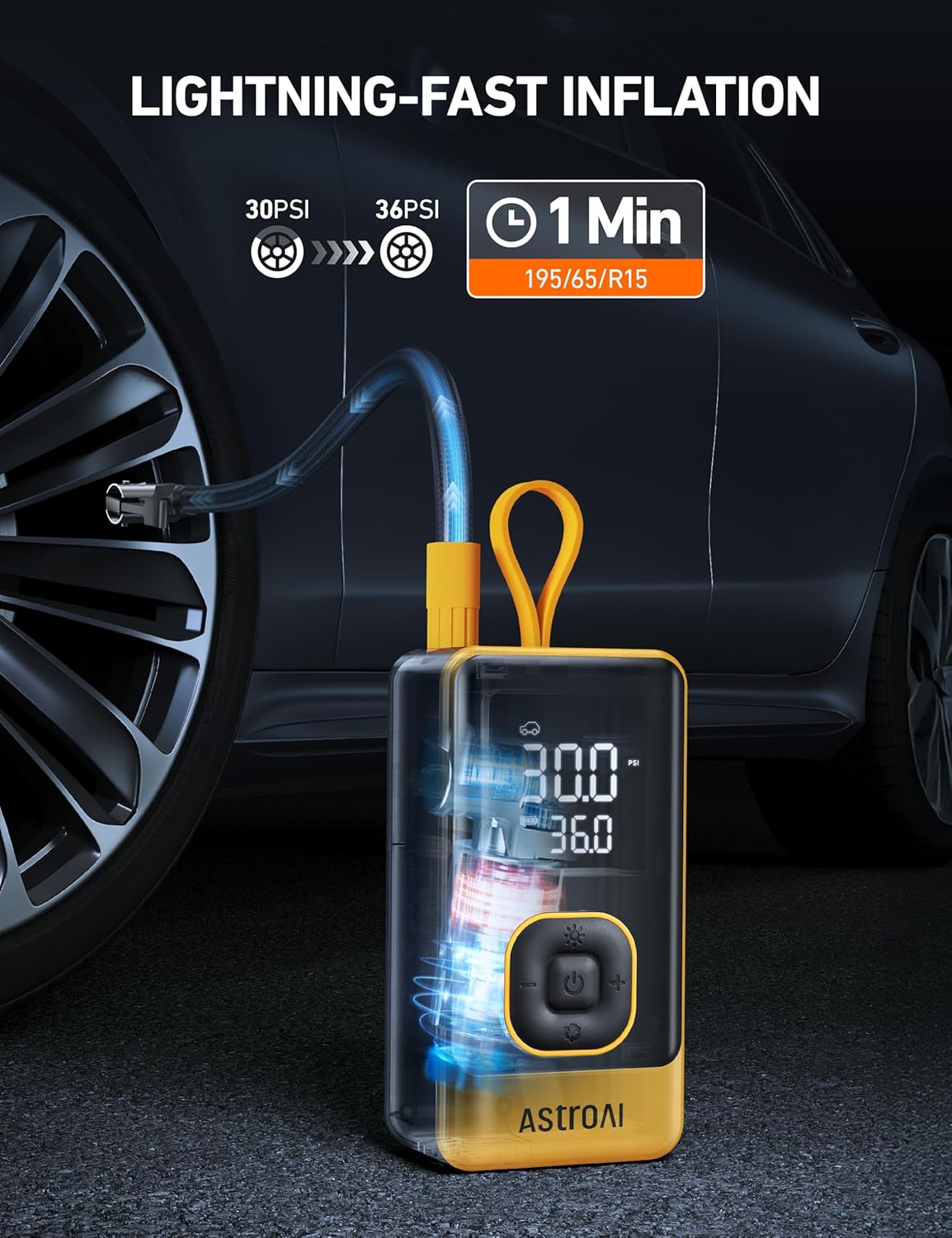 AstroAI L7 Air Tire Inflator Portable Air Compressor, 150PSI Car Bike Pump | Fast 1-Min Inflate, Cordless Electric Mini Pump with Digital Gauge, Auto Shutoff, LED Light for Car, SUV, Motorcycle, Bicycle