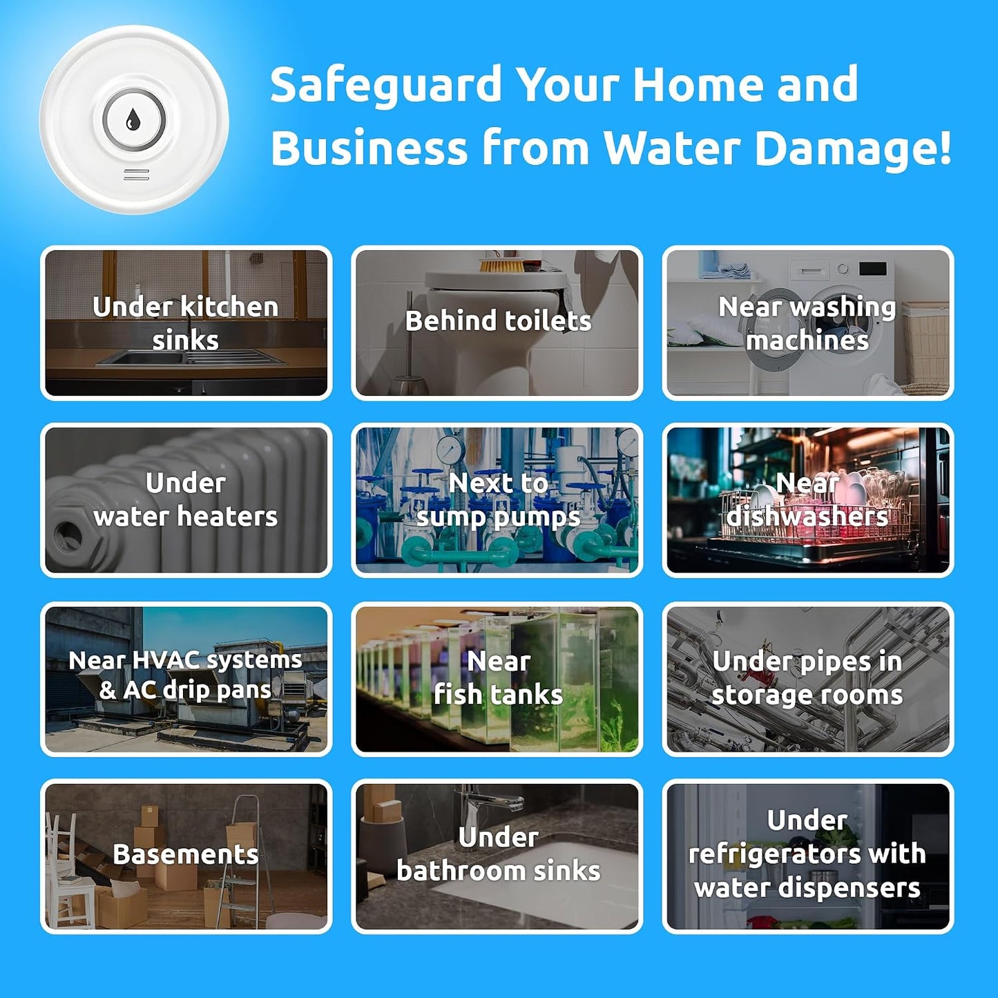Drip Defender Pro Water Sensor WiFi Water Leak Detector for Home 100dB | High Sensitivity Smart Moisture Alarm, IP66 Waterproof, Easy Installation for Kitchens, Basements, Bathrooms, Laundry