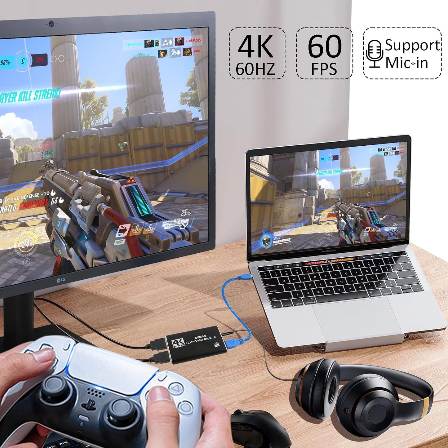 TCNEWCL 4K Audio Video Capture Card, USB 3.0 HDMI Video Capture Device, Full HD 1080P, 3.5mm Audio Input, HDCP 2.2, for Game Recording Live Streaming Broadcasting