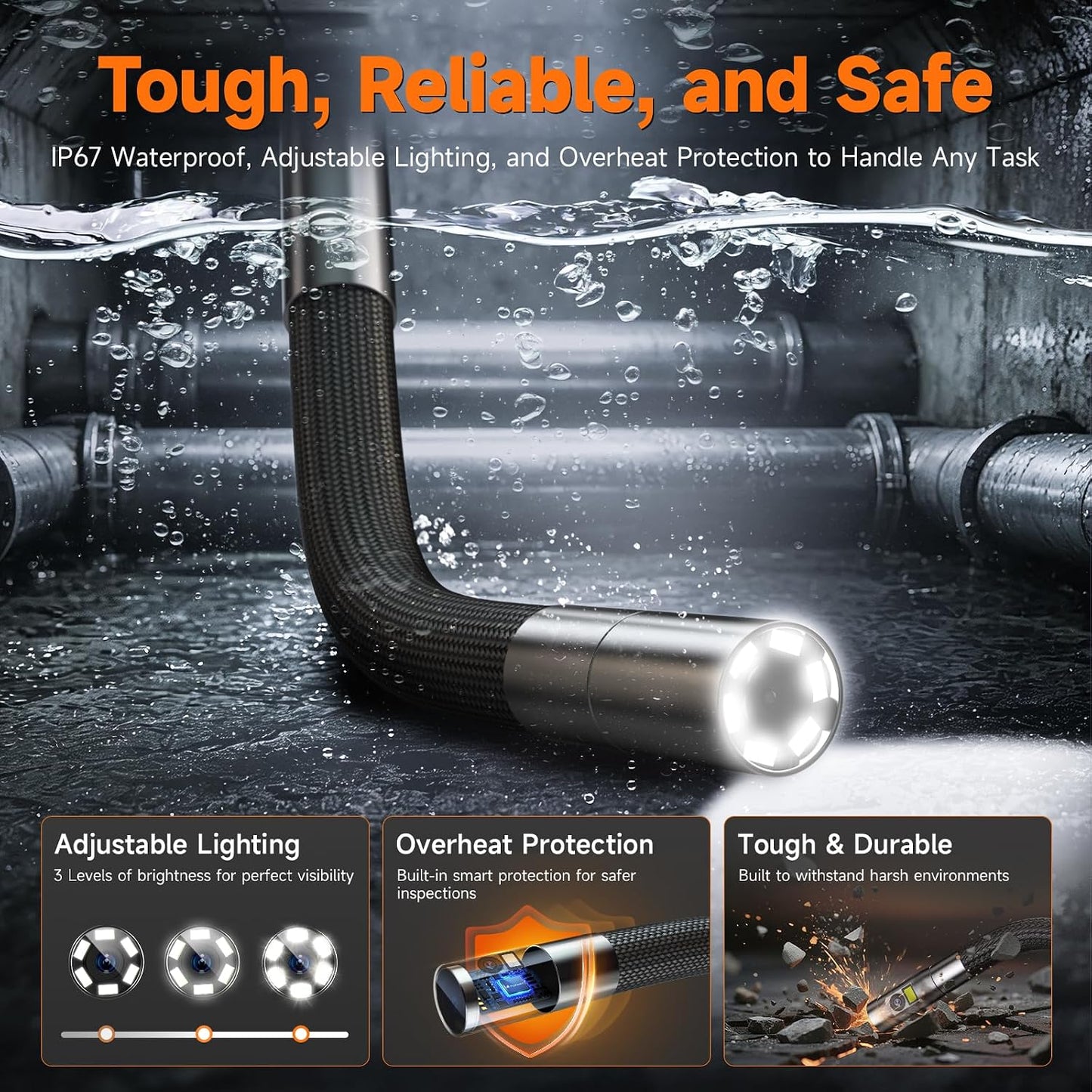 FOXWELL Dual Lens Two-Way Articulating Borescope, 1080P Endoscope Camera | with Light, IPS HD Screen, IP67 Waterproof, Flexible Semi-Rigid Snake Scope for Automotive Engine Pipe Home Inspection