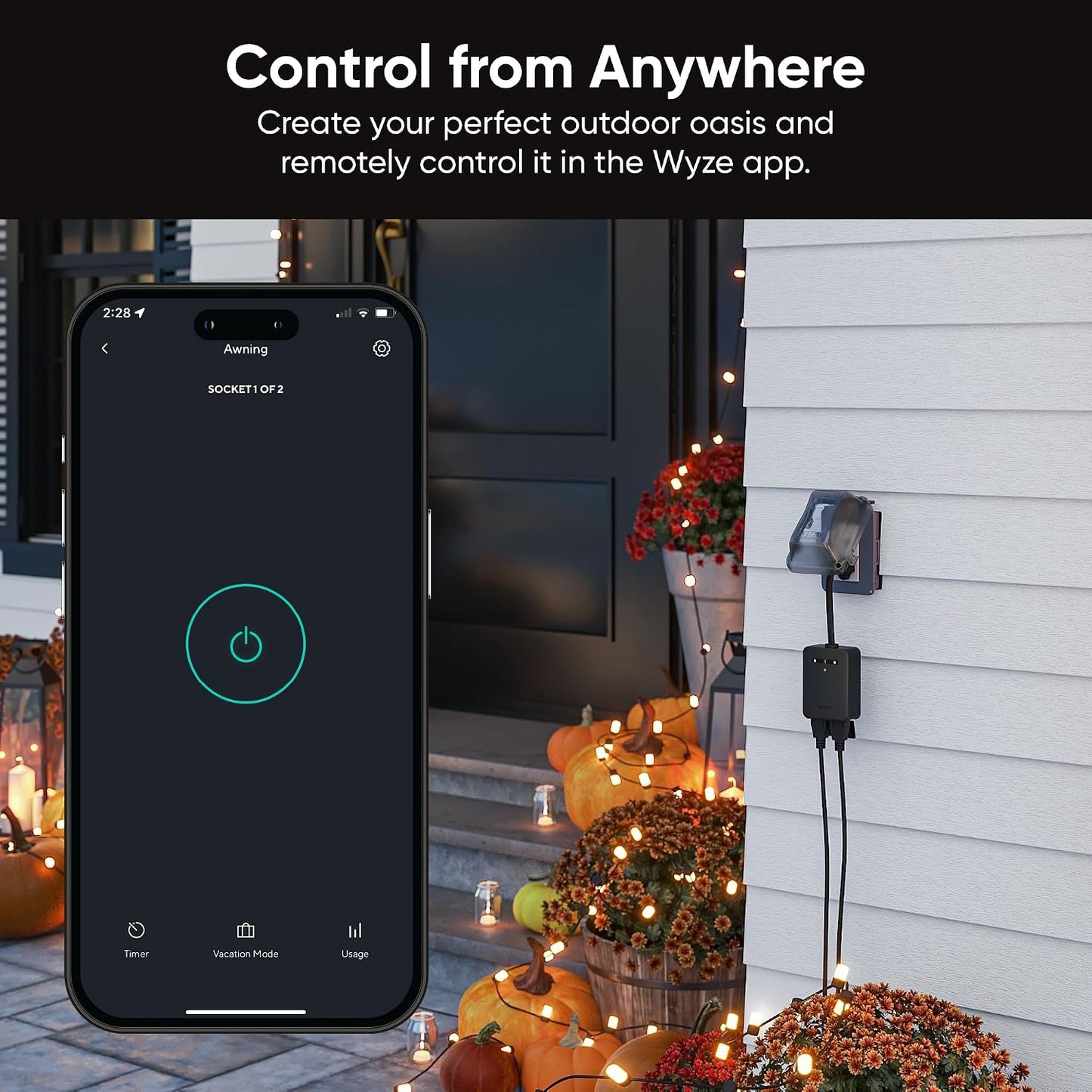 Wyze Plug Outdoor, Dual Outlets Energy Monitoring, IP64, 2.4GHz WiFi Smart Plug, Works with Alexa, Google Assistant, IFTTT, No Hub Required, Black