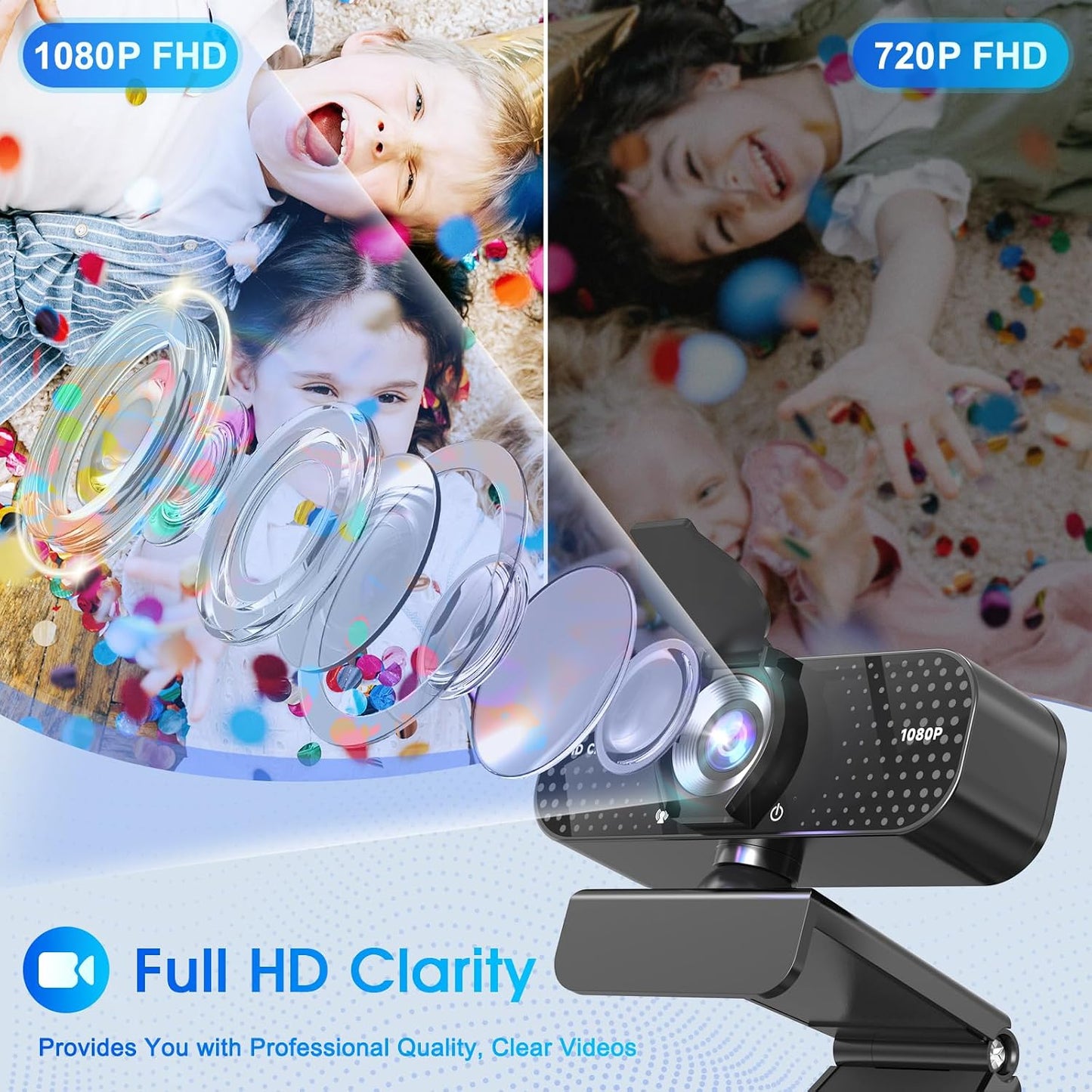 TRAUSI Webcam 1080P with Built-in Mic, Wide Angle & Privacy Cover for PC/Laptop, Plug & Play USB HD Computer Web Camera with Light Correction for Meetings, Streaming and Video Calling