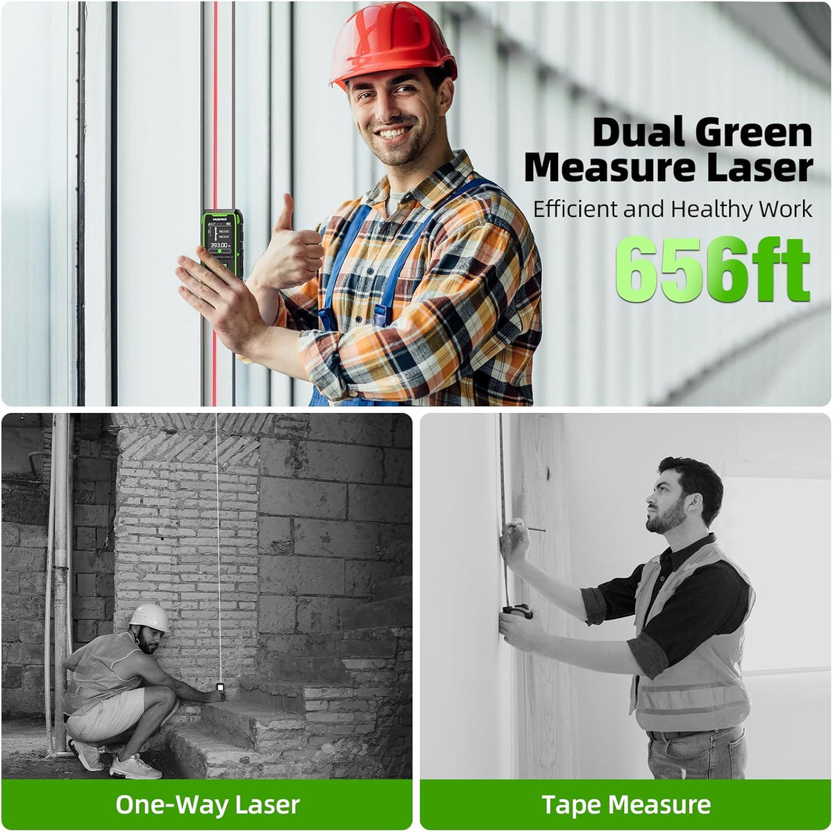 Huepar 2026 Upgraded Dual Laser Distance Meter, 656Ft, Phone App, USB-C | Professional Two-way Laser Measuring Tool with HUEPAR App, Angle Sensor, Magnetic Back Metro Laser Measurement Tool