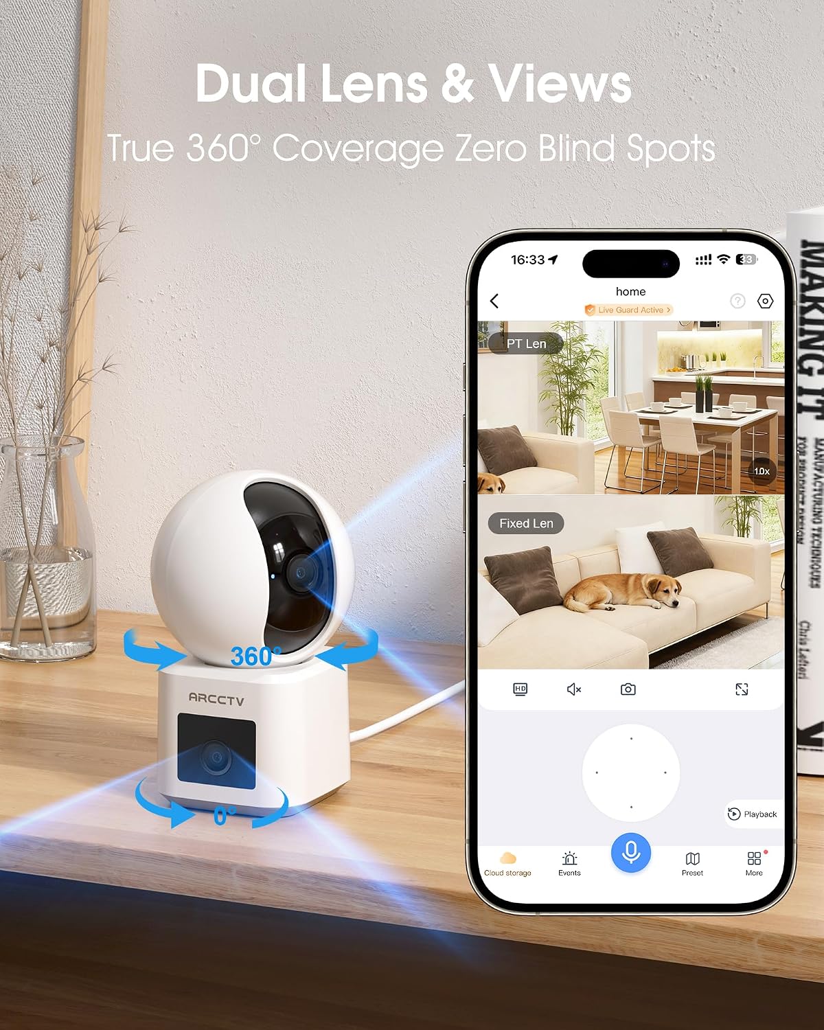 ARCCTV Dual Lens Indoor Security Camera 2 Pack, 2.5K HD Pet Camera