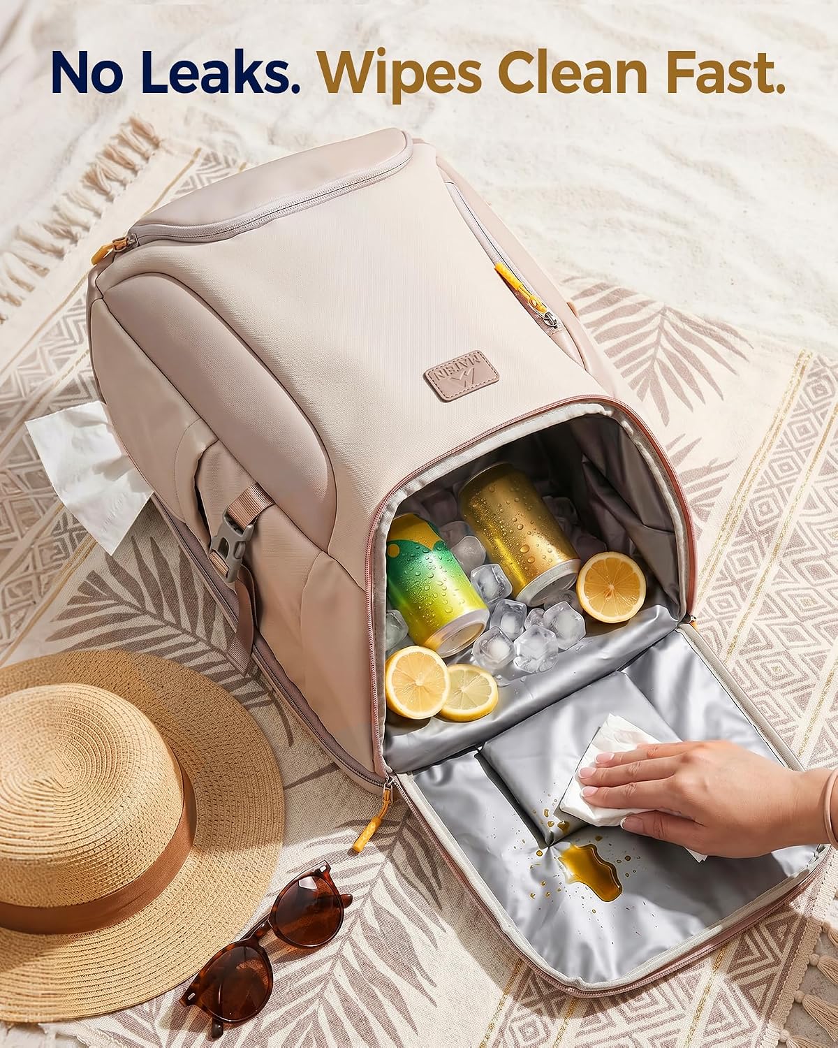 MATEIN HER Cooler Backpack for Women with Hook-and-Loop Top Lid for Beach | Fit 17" Laptop, Insulated Can Sleeves, Leakproof, Waterproof, Backpack Cooler 30 Cans, Soft Lunch Bag, Picnic Camping Travel