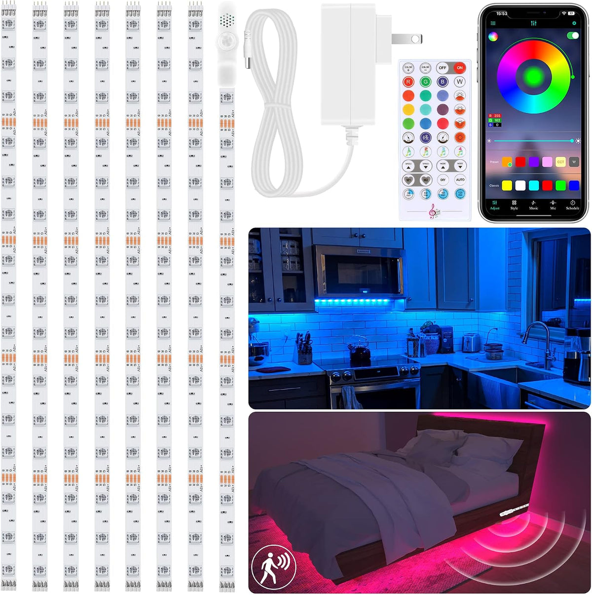 maylit 8 PCS Motion Sensor RGB Under Cabinet Lights Kit