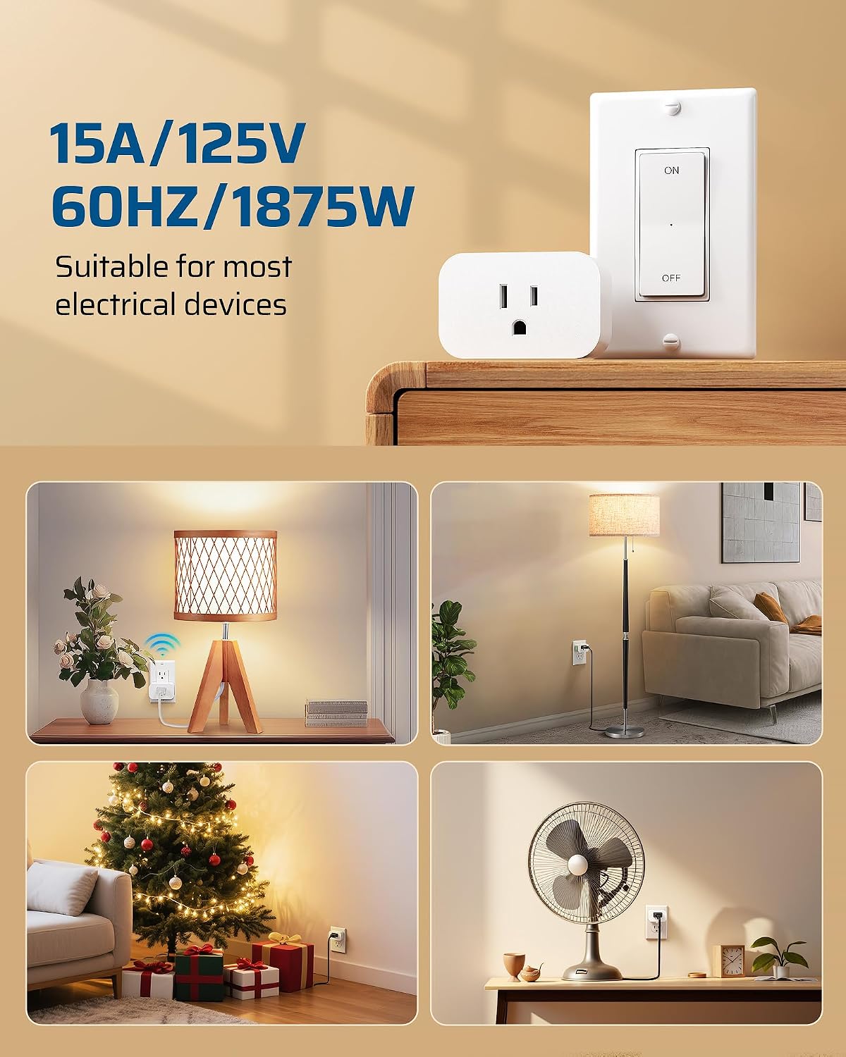 DEWENWILS Remote Control Outlet, Decorator Rocker Wall Switch | 1 Magnetic Remote & 1 Outlet, 100FT Range, No Wiring, 15A/1875W/125V/60Hz, Programmable for Lamps, Fans, Household Appliance