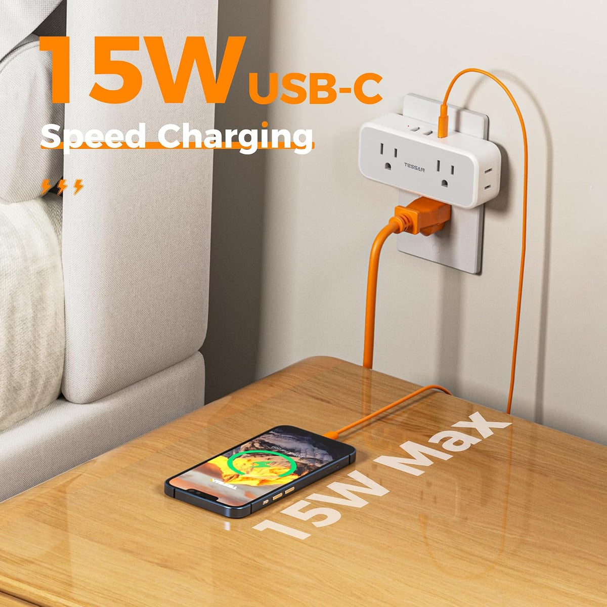 TESSAN Wall Outlet Extender, Multi Plug Mini Wall Expander, Grey