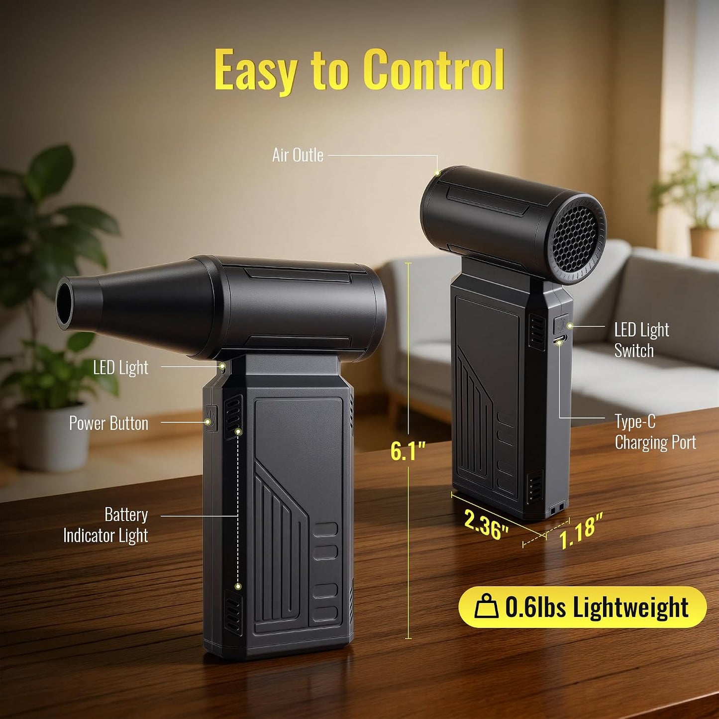 Compressed Air Duster, 130,000 RPM Electric Air Duster Cordless | 4-Speed Rechargeable Blower; for Computer, Keyboard, Car, Home and Cleaning