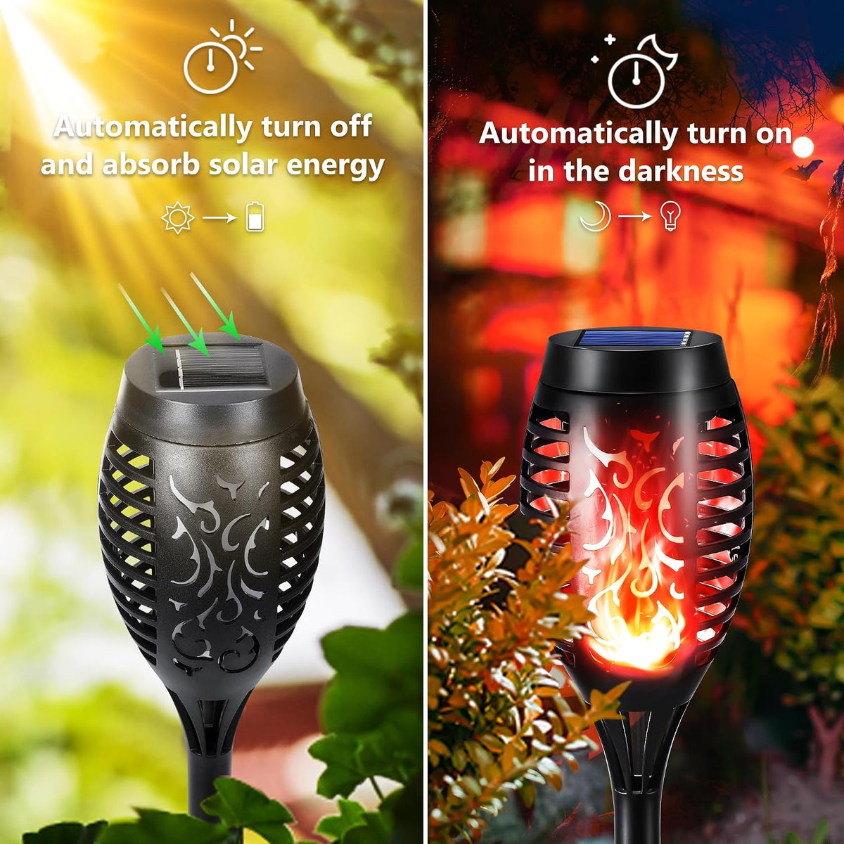 Toodour Solar Torch Flame Lights, 12 Pack Solar Halloween Lights Outdoor | with Flickering Flame, Waterproof Patio Light Landscape Decoration Lighting for Garden Yard Outdoor Halloween Decor - Red