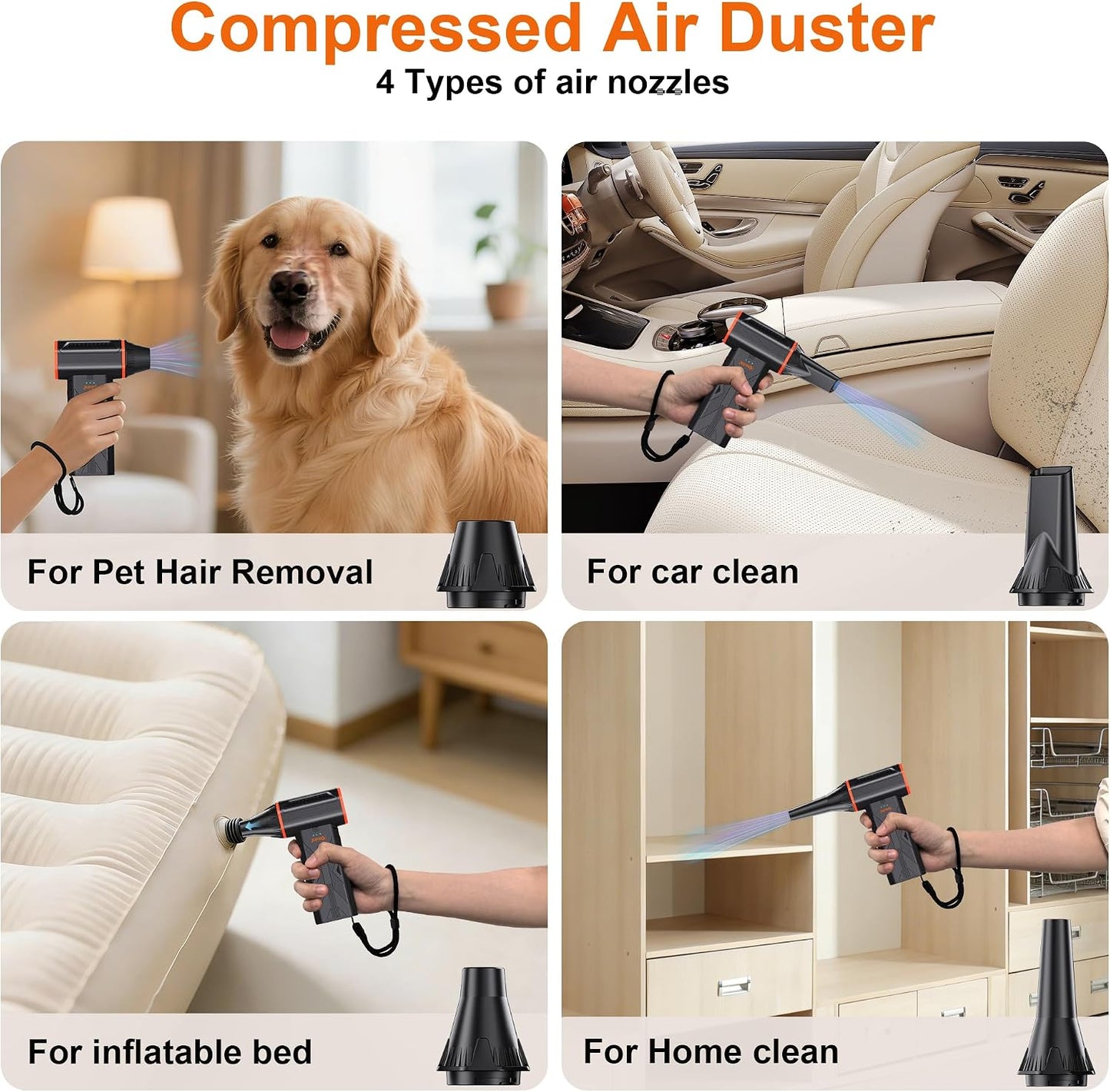 Compressed air Duster & Small Vacuum,150000RPM 3in1 Computer Vacuum Cleaner | compressed air vacuum with brushless motor,3-speed/multiple nozzles,for cleaning car, keyboard, computer, Storage Bag Sealing