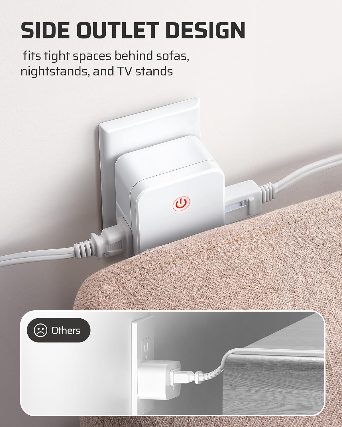 DEWENWILS Remote Control Outlet, Wireless Light Switch with 2 Side Outlets, 100 FT Range Remote Outlet Switch for Lamps, Fans, Household Appliance, No Wiring, 15A/1875W, Compact Design, Programmable