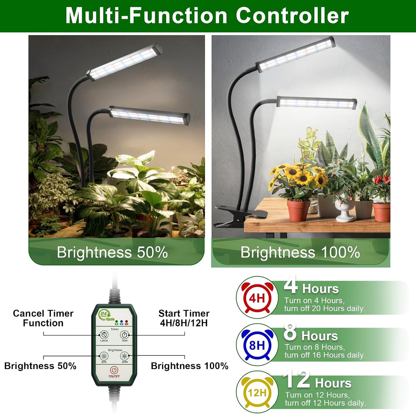 GooingTop Grow Light 100W 6000K, Super Bright White Desktop Clip Plant Lamp | Desk Lamp for Pot Seedlings Succulents Seeds Indoor Plants Growing,Bendable Gooseneck & Timer 4 8 12 H