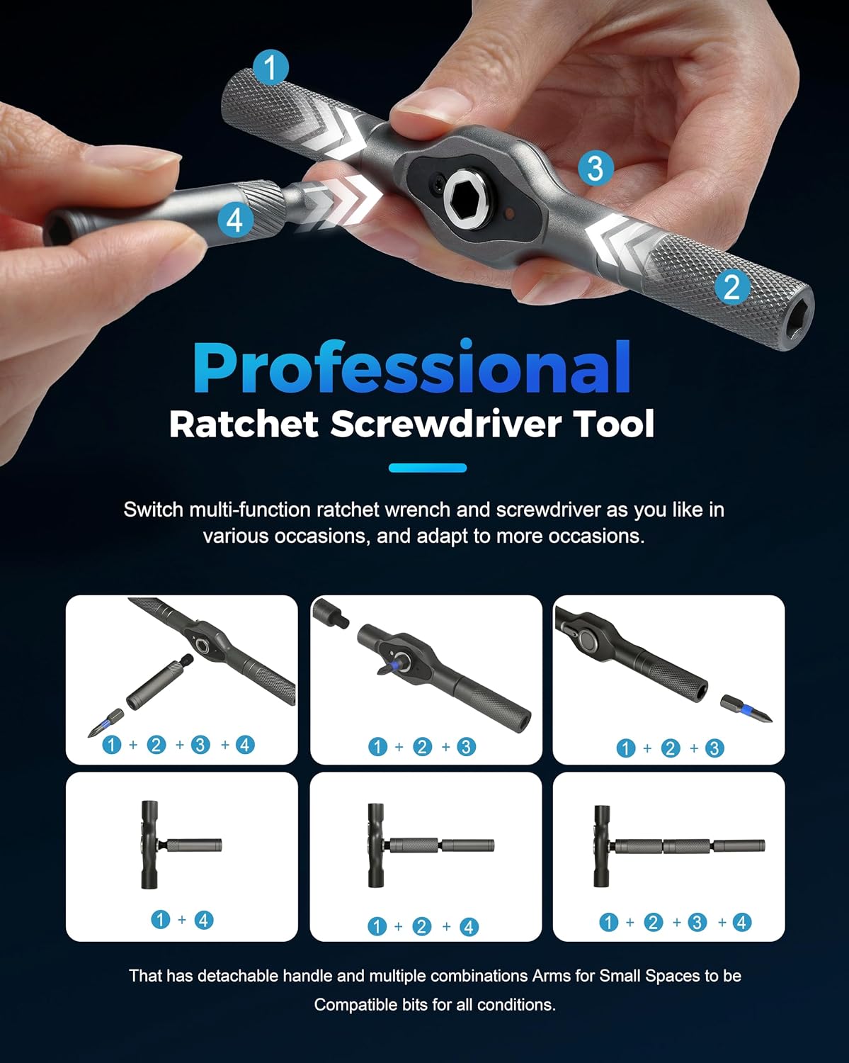 32-in-1 Magnetic Ratchet Screwdriver Set with Removable T-Handle | 2026 Upgraded Multi Bit Screwdriver Tool Set Ratchet Allen Wrench Set for DIY Home Computer Bicycle Repair (32)