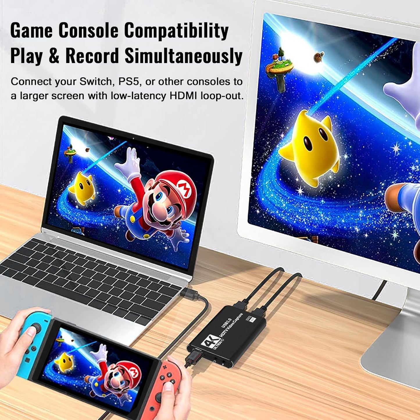 HDMI Video Capture Card 1080P 60FPS, USB 3.0 Game Capture Device | Compact & Portable for Streaming, Gaming, and Meetings, Compatible with Switch/PS4/PS5/PC/Laptop/OBS, Black