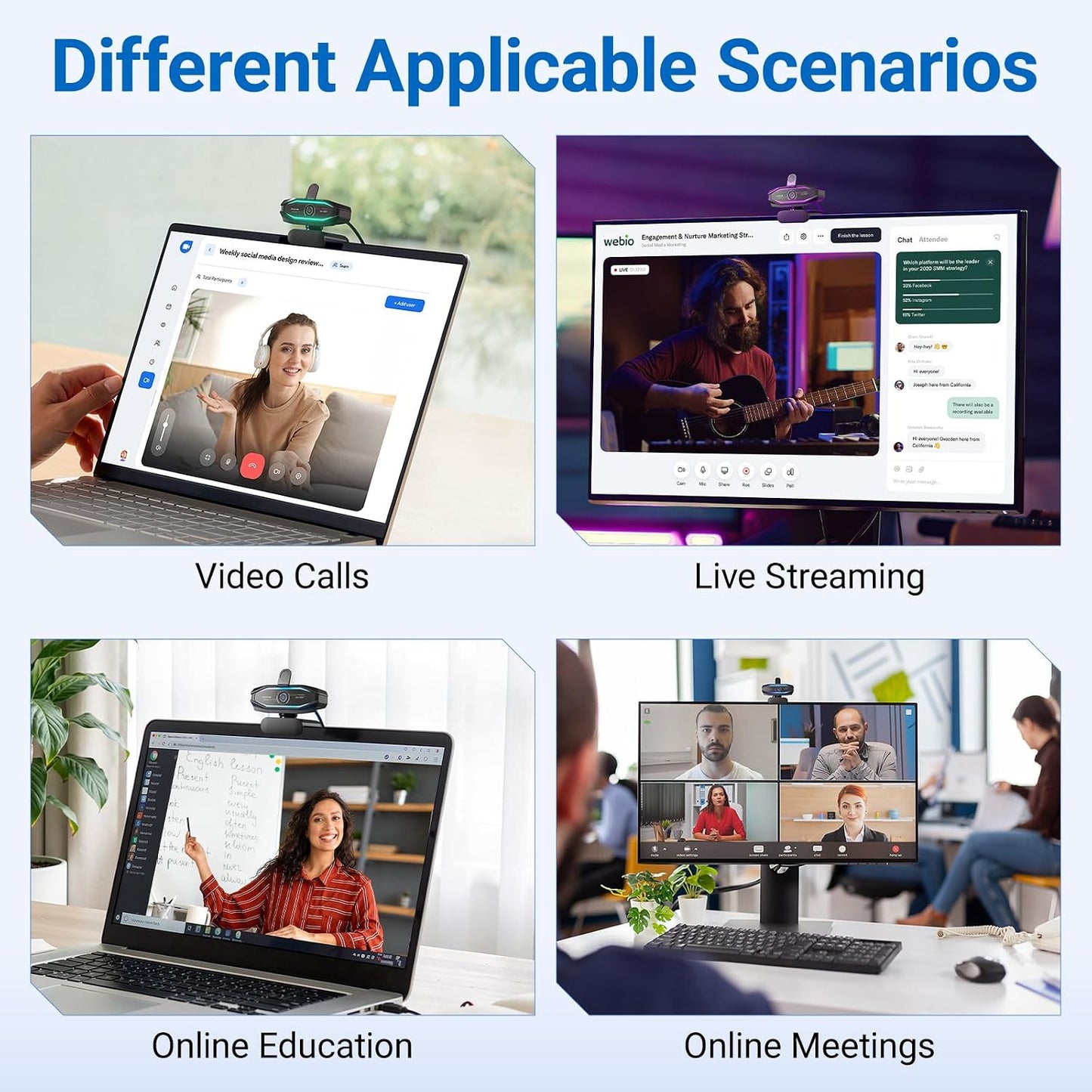 HD 1080P Gaming Webcam with Microphone,Streaming Camera Web Cam with RGB Light,Noise Cancellation, Privacy Cover,Plug and Play,Computer Camera for Desktop/Laptop,Video Calls/Conferencing/Streaming