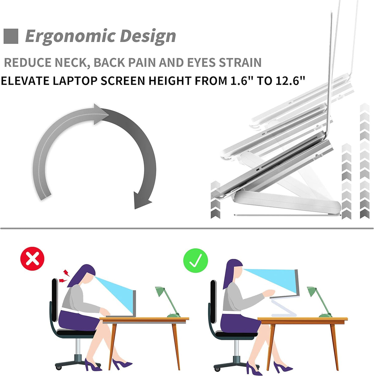 SOUNDANCE Laptop Cooling Pad with Low-Noise Fan and 3.0 USB Hubs, Ventilated Laptop Cooler Prevent Overheating, Ergonomic Laptop Stand Support Up to 17” Gaming Notebook Computer, Aluminum