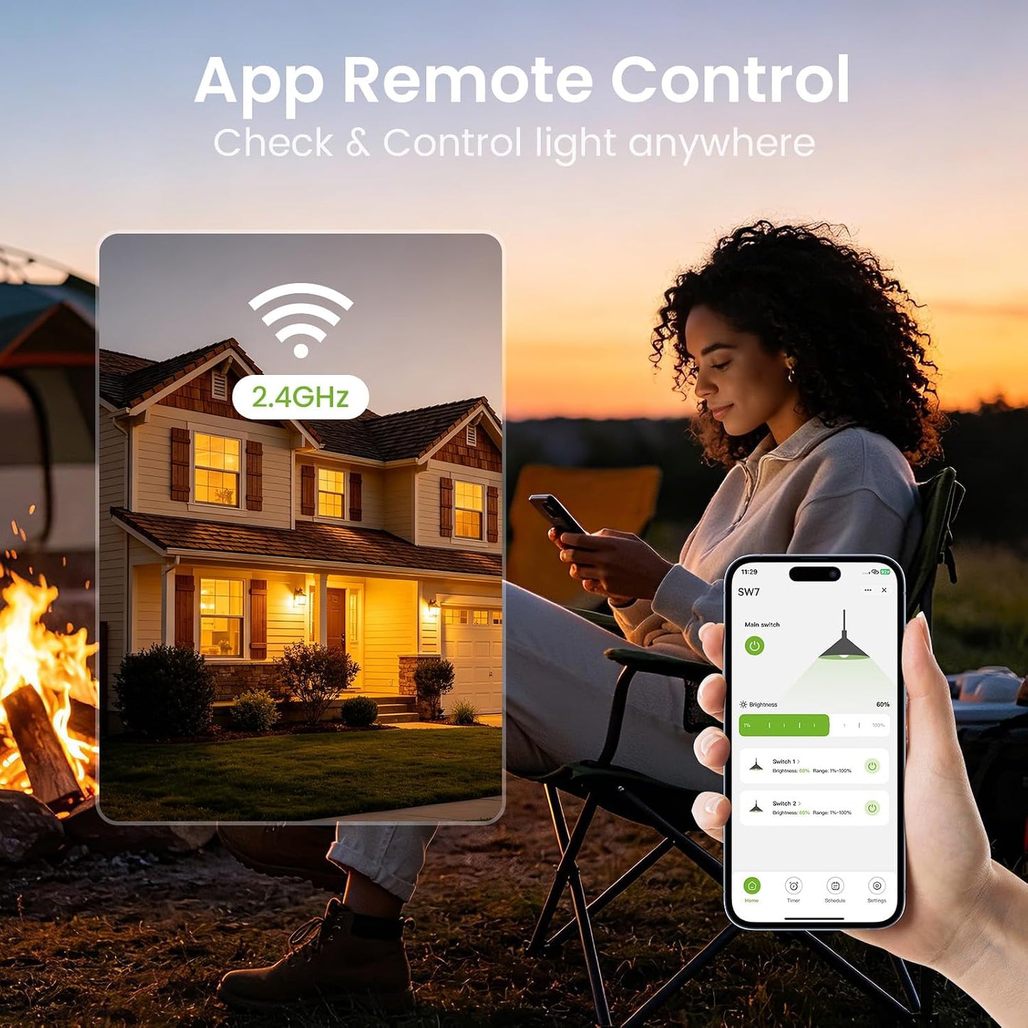 GHome Smart Dual Dimmer Light Switch, 2 in 1 Single Pole Smart Dimmer Switch Works with Alexa & Google Home, WiFi 2.4Ghz, Stepless Dimming, Voice Control, Remote Control, Schedule & Timer, FCC Listed
