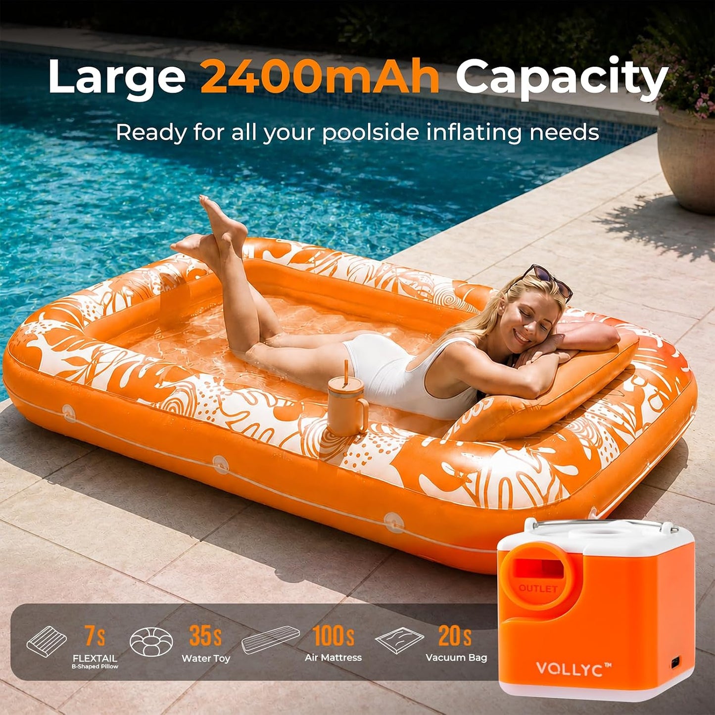 Air Pump for Inflatables with 2400mAh Battery & Camping Light | Ultra Powerful Mini Electric Air Pump, Portable Camping Gear for Pool Float, Air Mattress,Vacuum Storage Bags